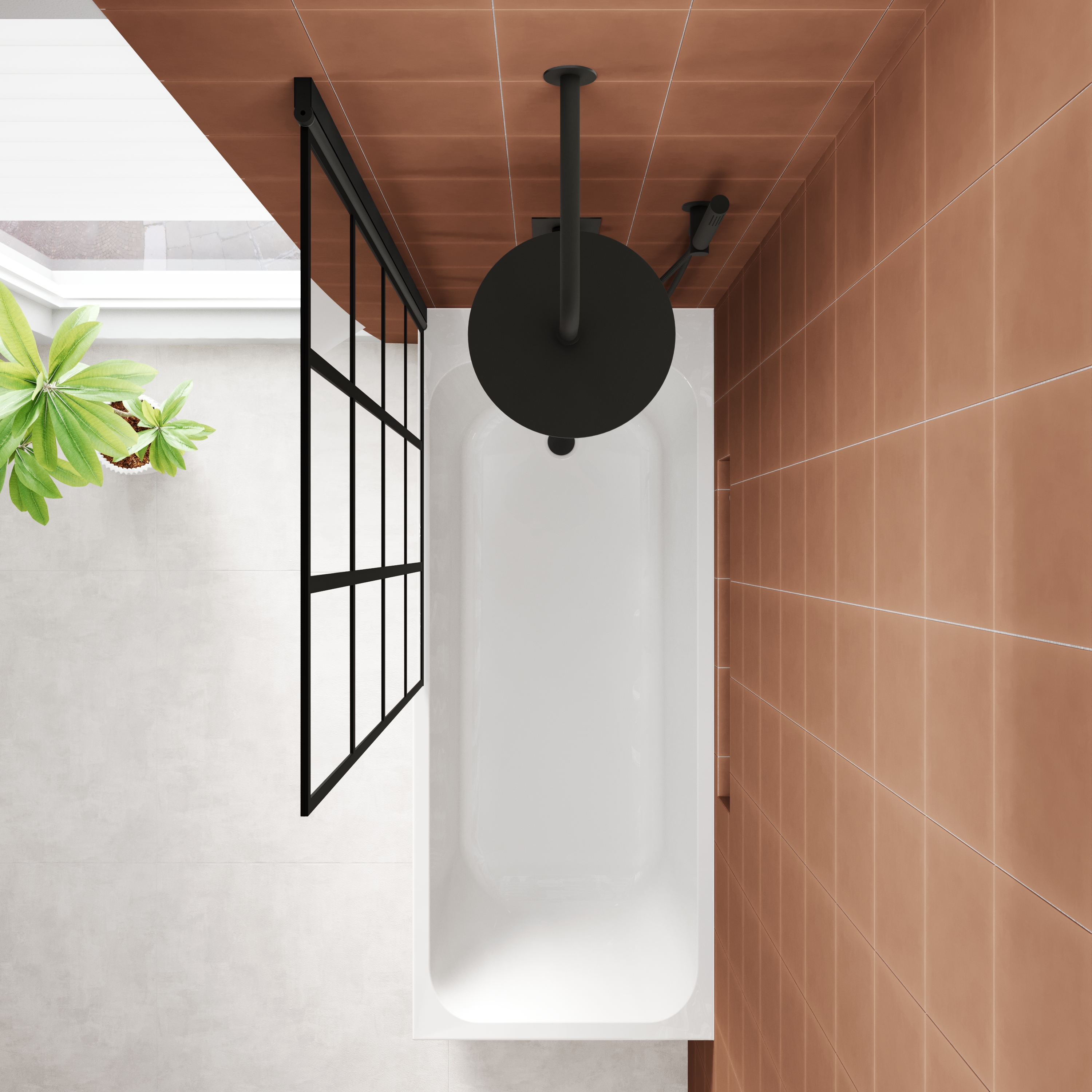 Armourcast Reinforced Slim Edge Single Ended Bath & Matt Black Shower ...