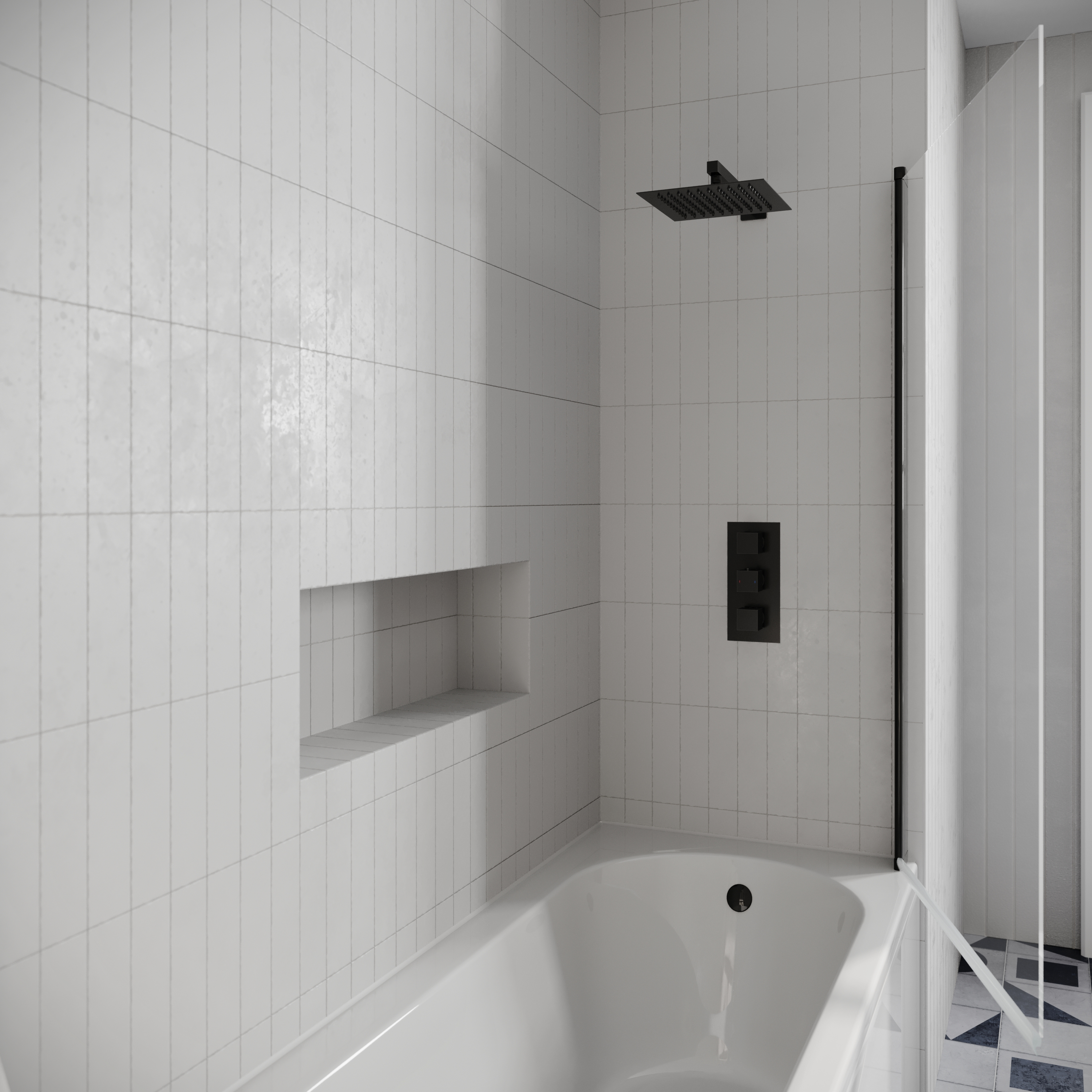 Drench J Shaped Shower Bath with Panel & Shower Screen - 1700mm