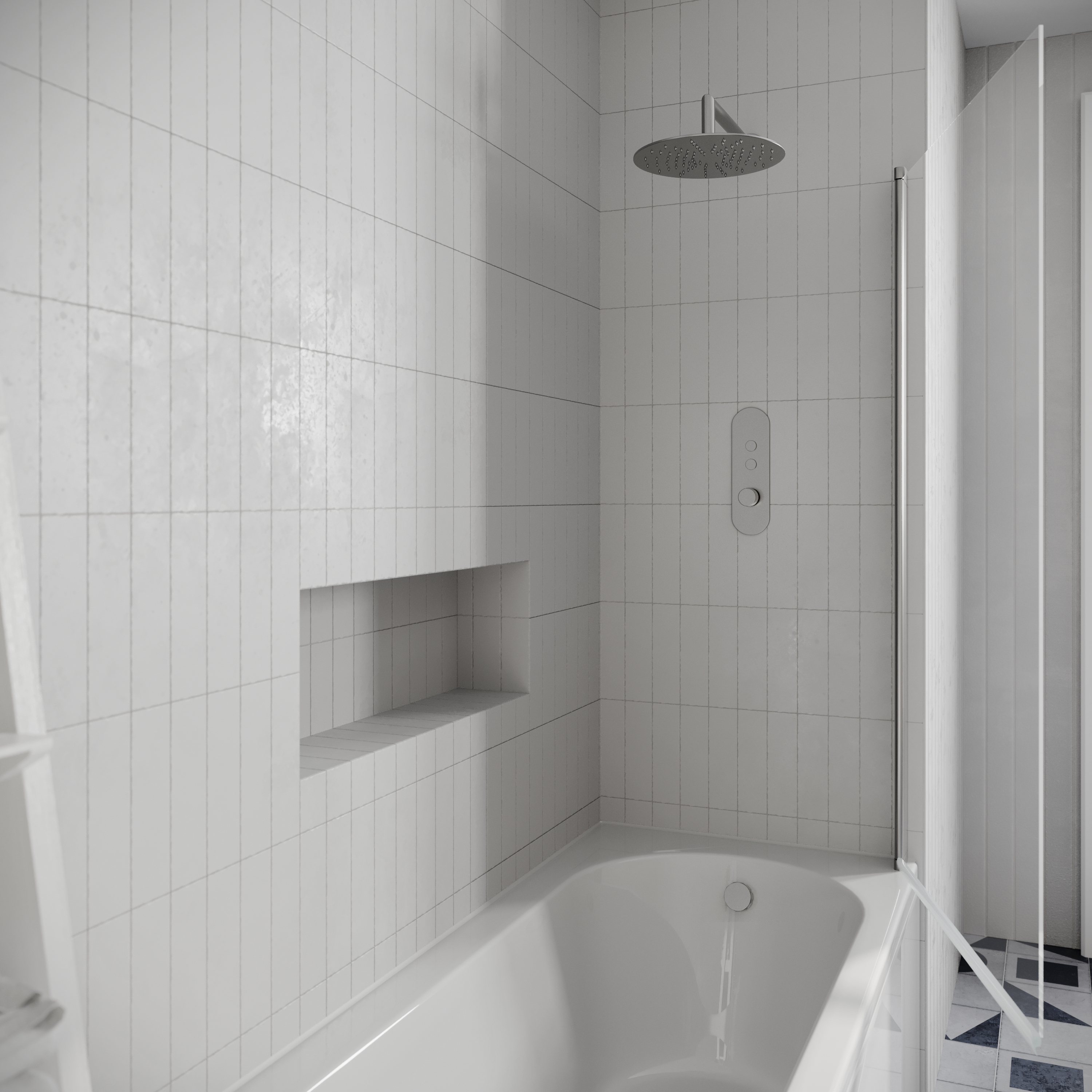 Drench J Shaped Shower Bath with Panel & Shower Screen - 1700mm