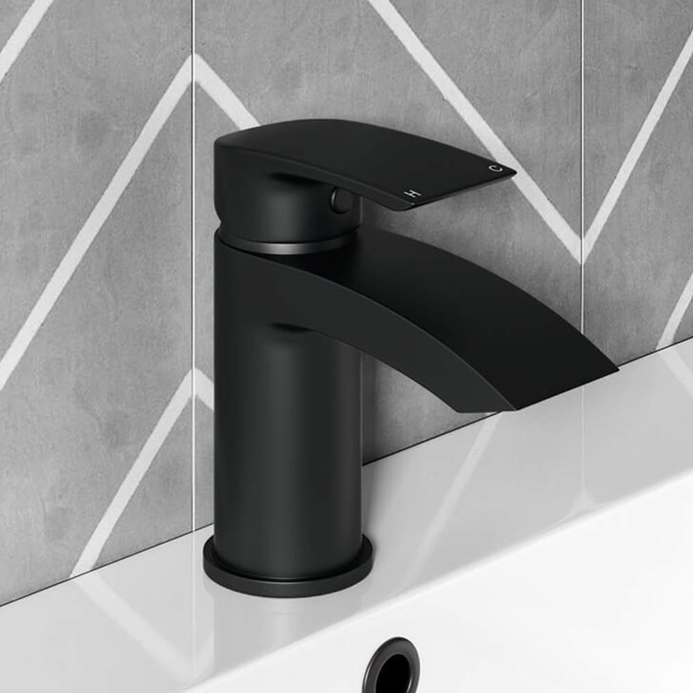 Vellamo Swift Matt Black Basin Mixer Tap & Clicker Waste
