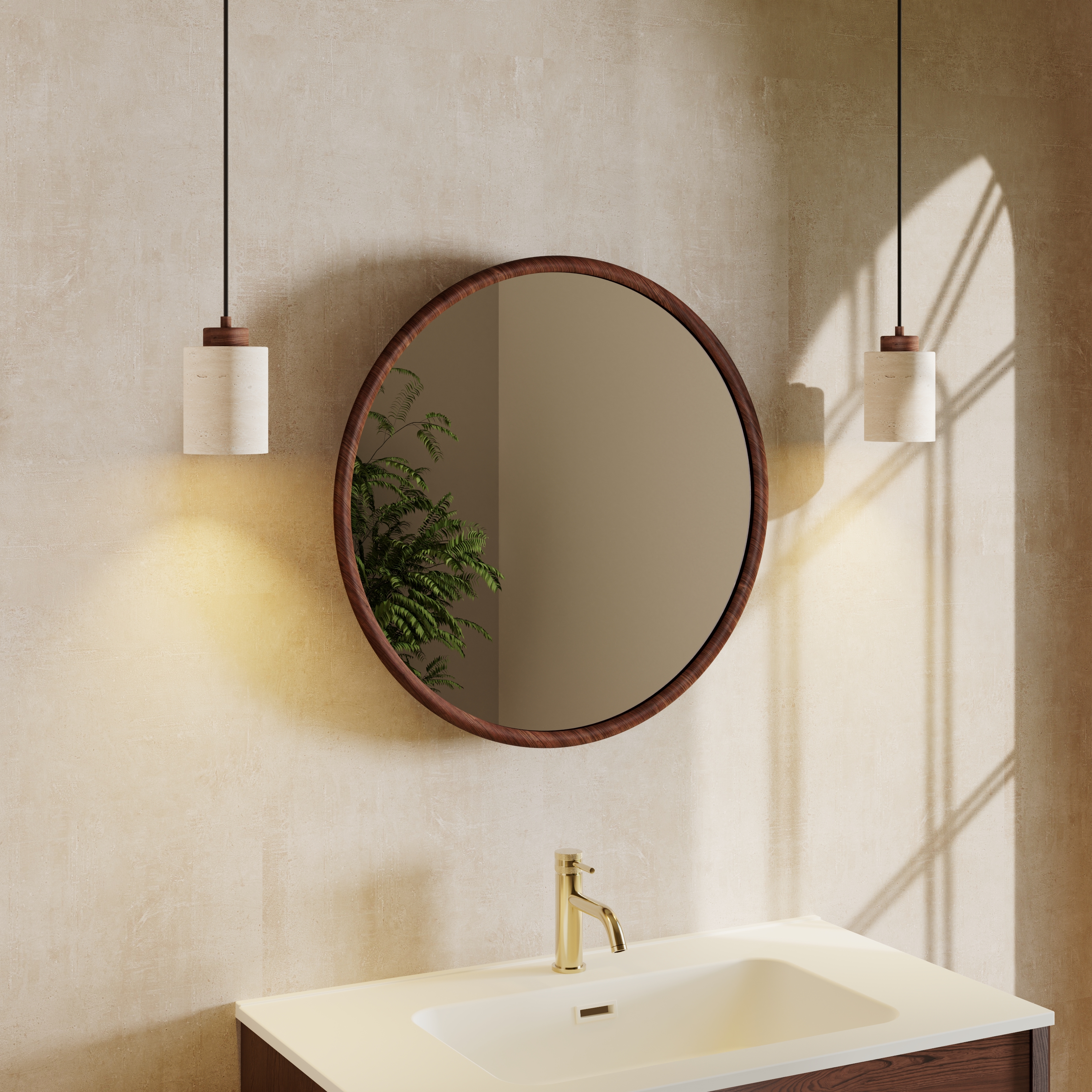 Drench Alfie Round Wood Effect Framed Mirror - 600mm