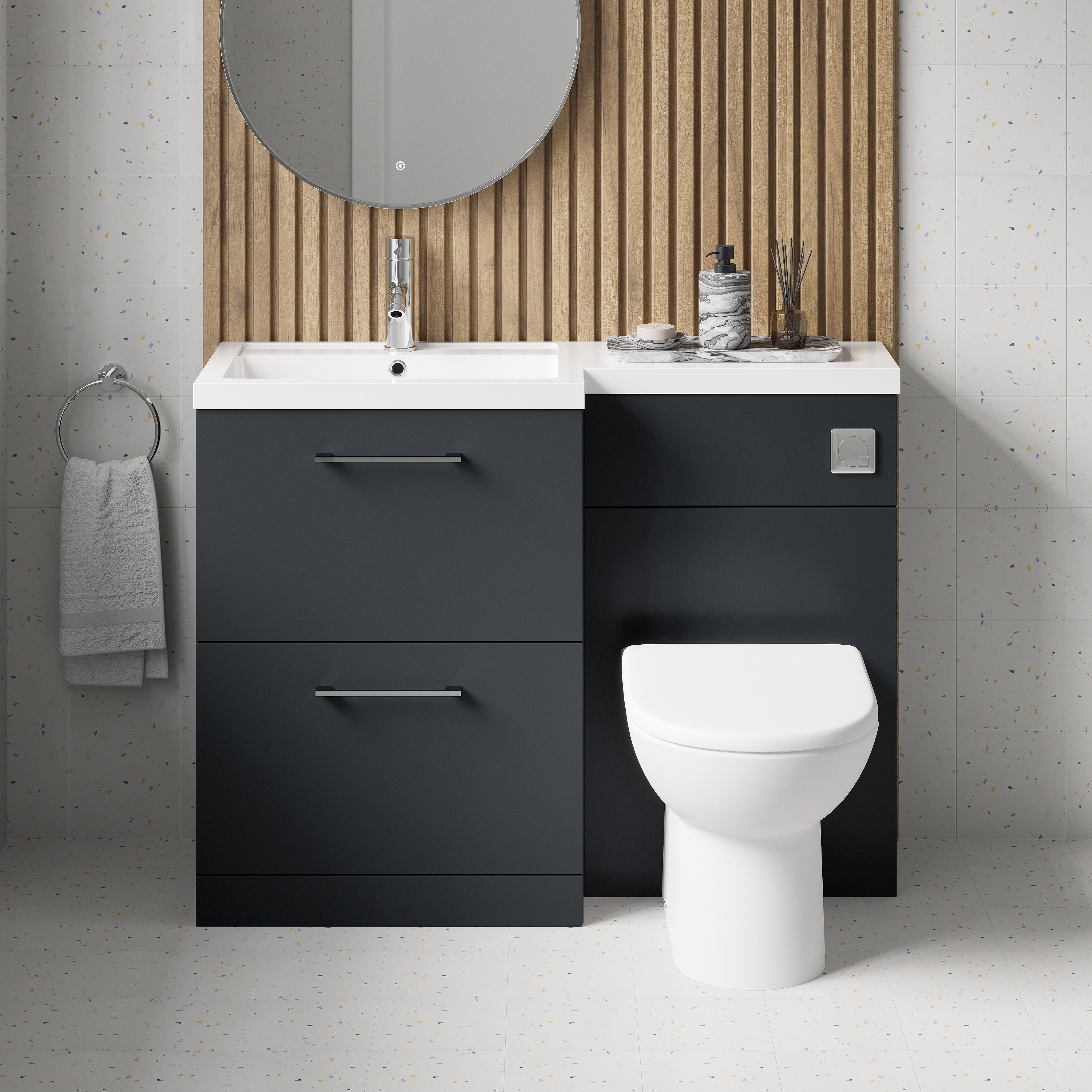 Erin 1100mm Soft Black Combination Bathroom 2 Drawer Sink & Toilet Unit