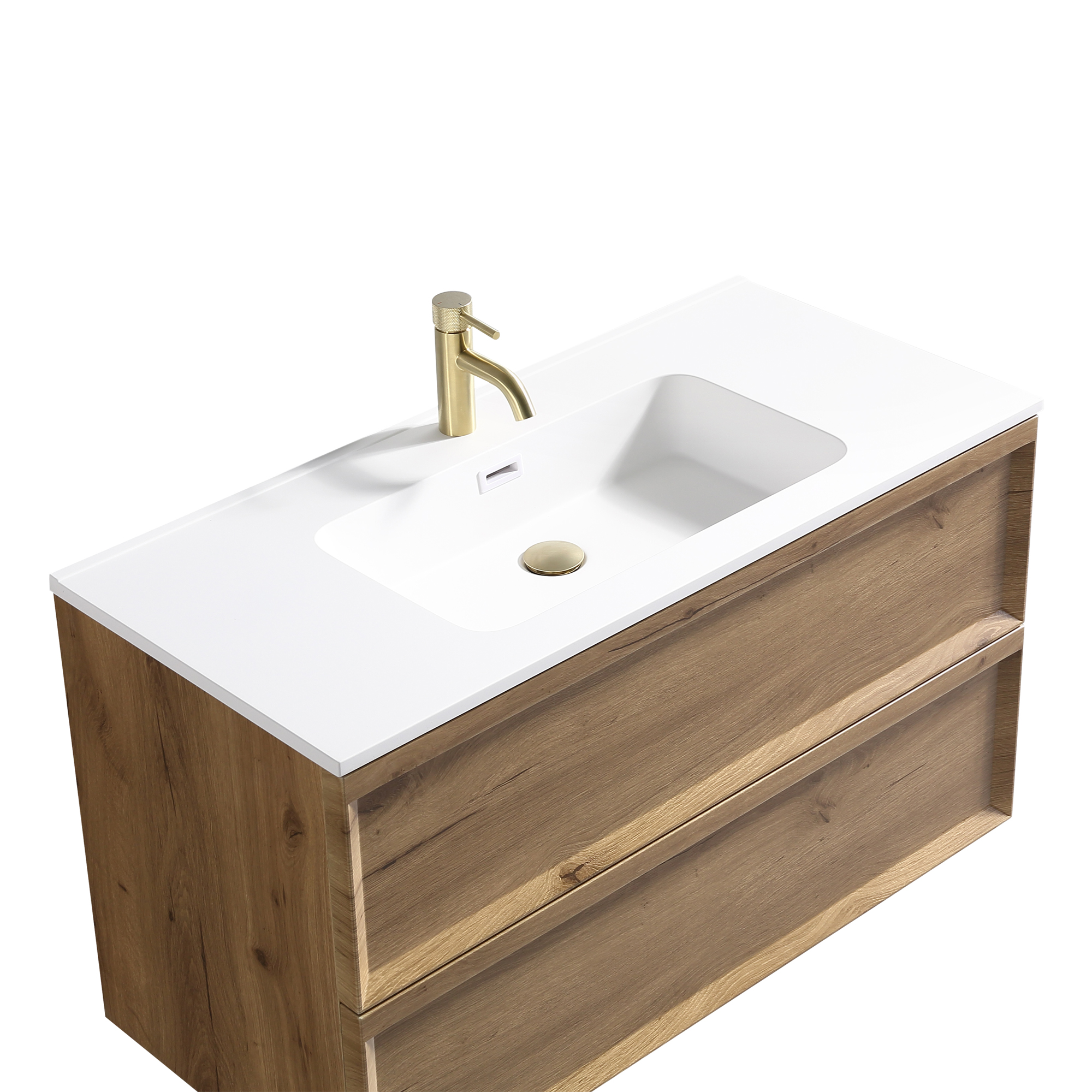 Aura 1000mm Wall Mounted Natural Oak Vanity Unit & Matt White Basin