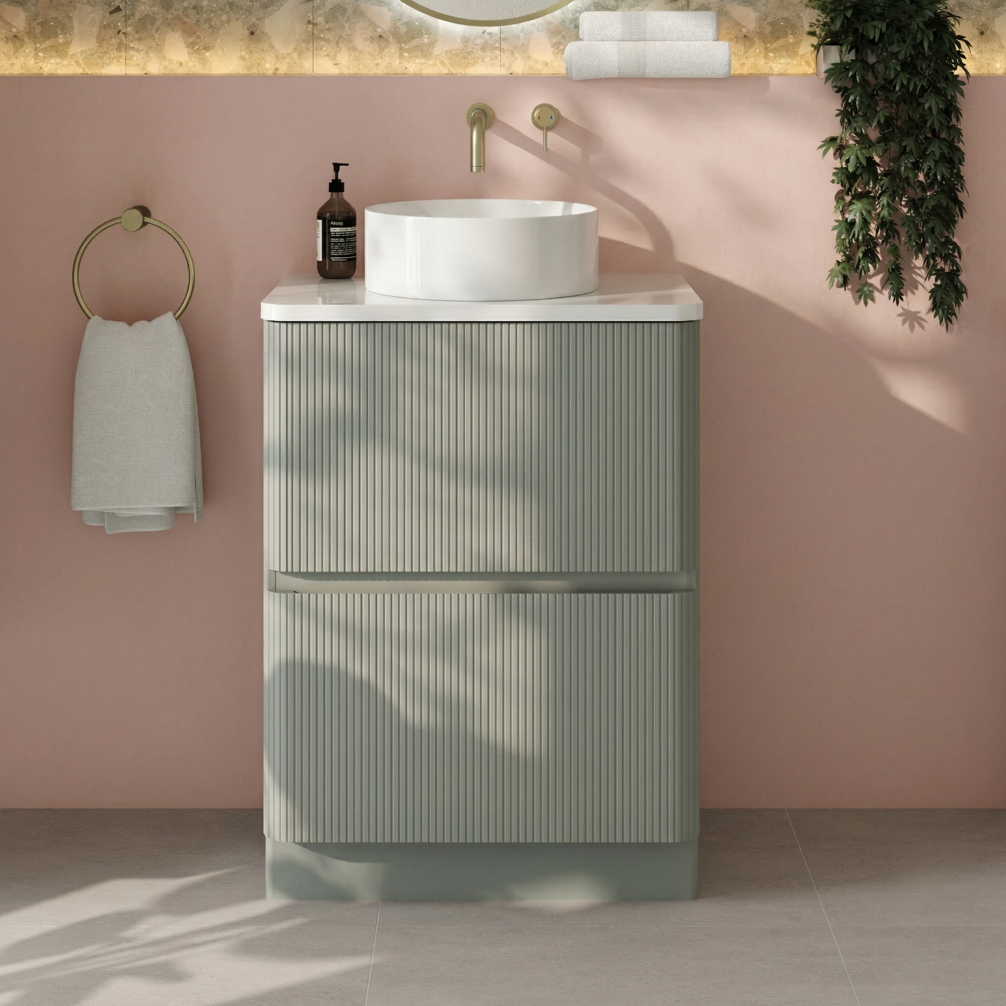 Drench Origin 600mm Fluted Floorstanding Vanity Unit & Countertop