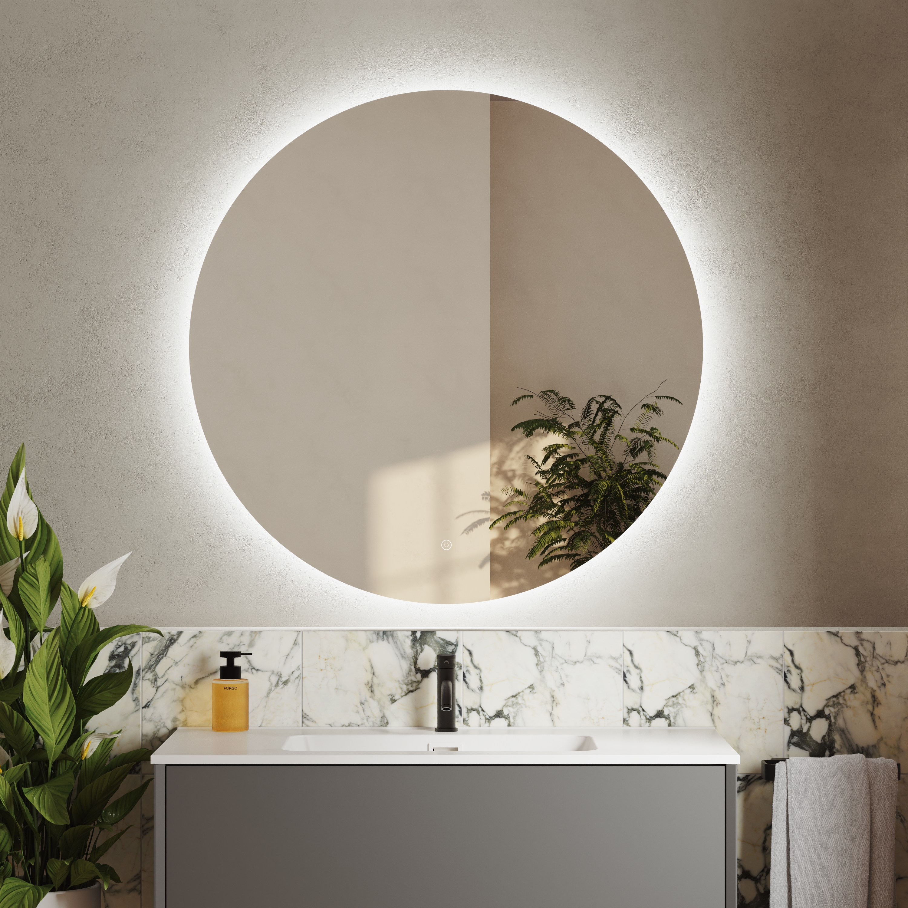 Harbour Vision LED Illuminated Round Bathroom Mirror with Demister Pad & Colour Change Lights - 1000mm