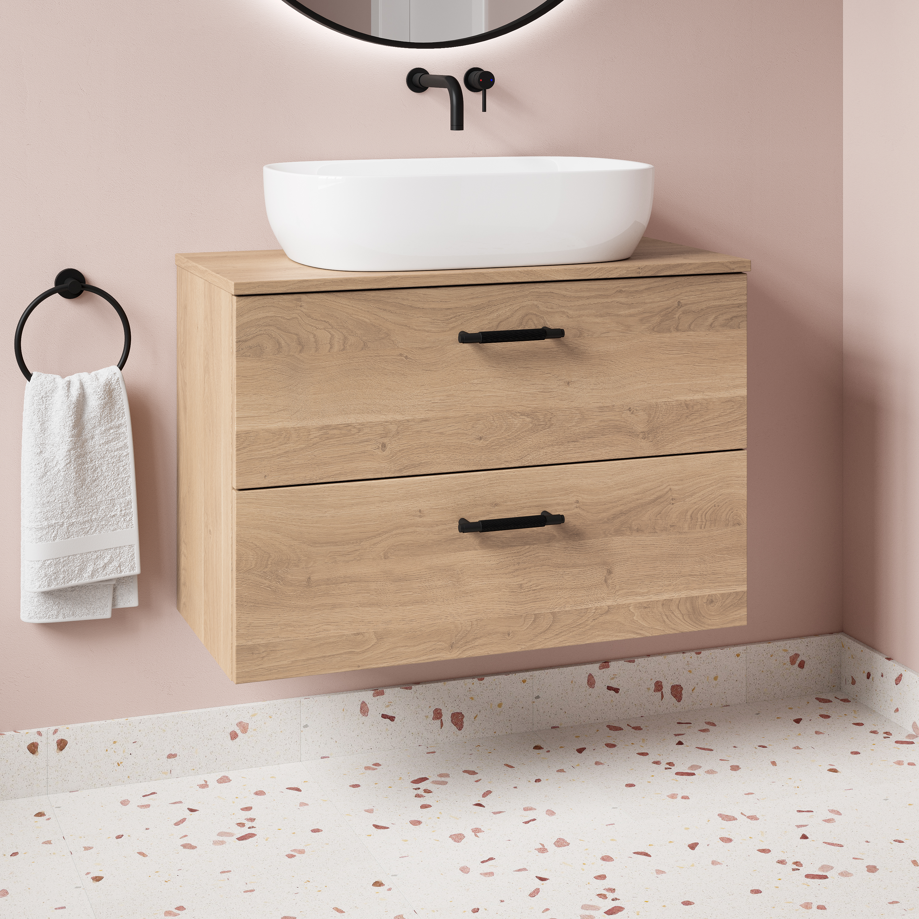 Erin 800mm Wall Mounted 2 Drawer Vanity Unit & Countertop