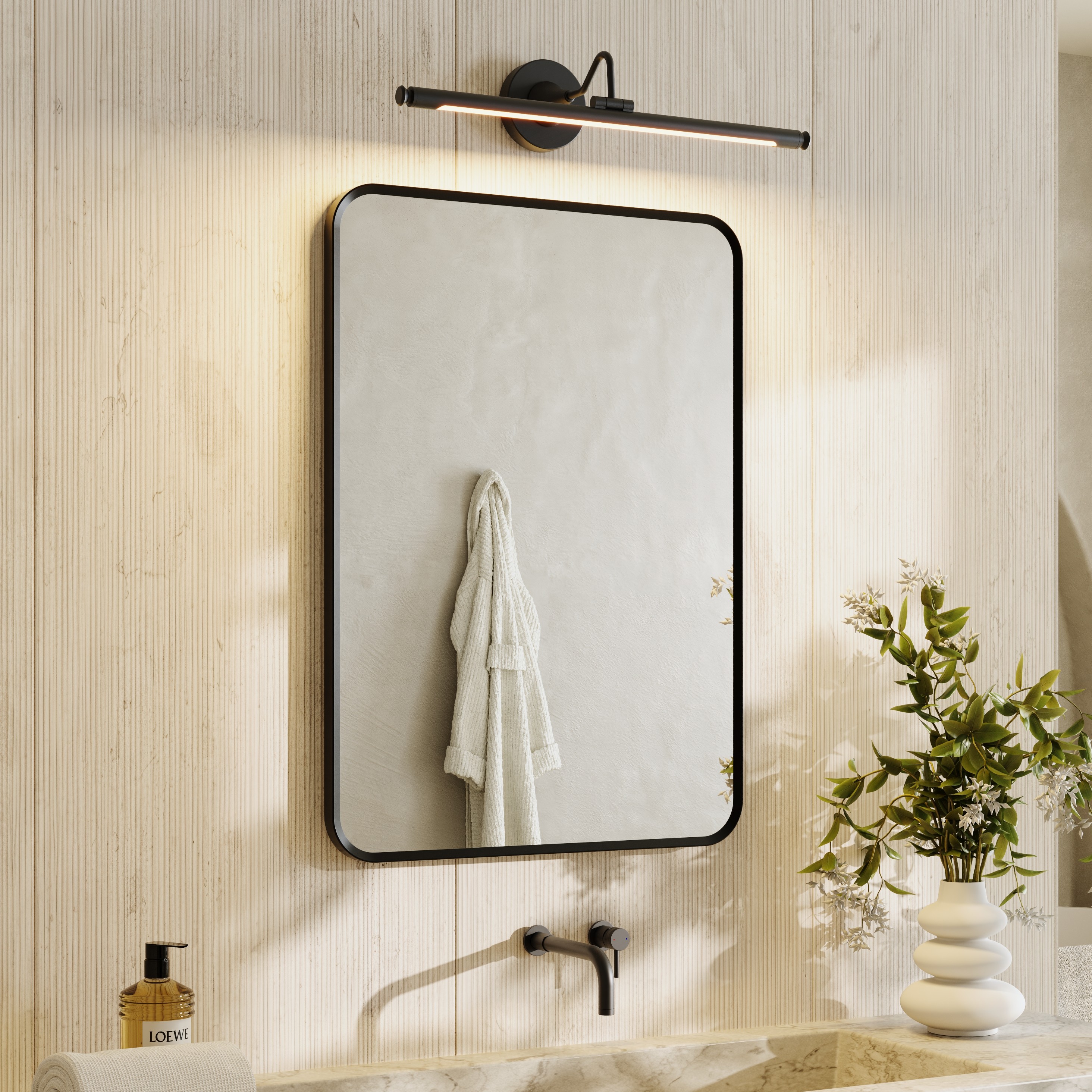 Finn Matt Black Framed Mirror with Picture Wall Light