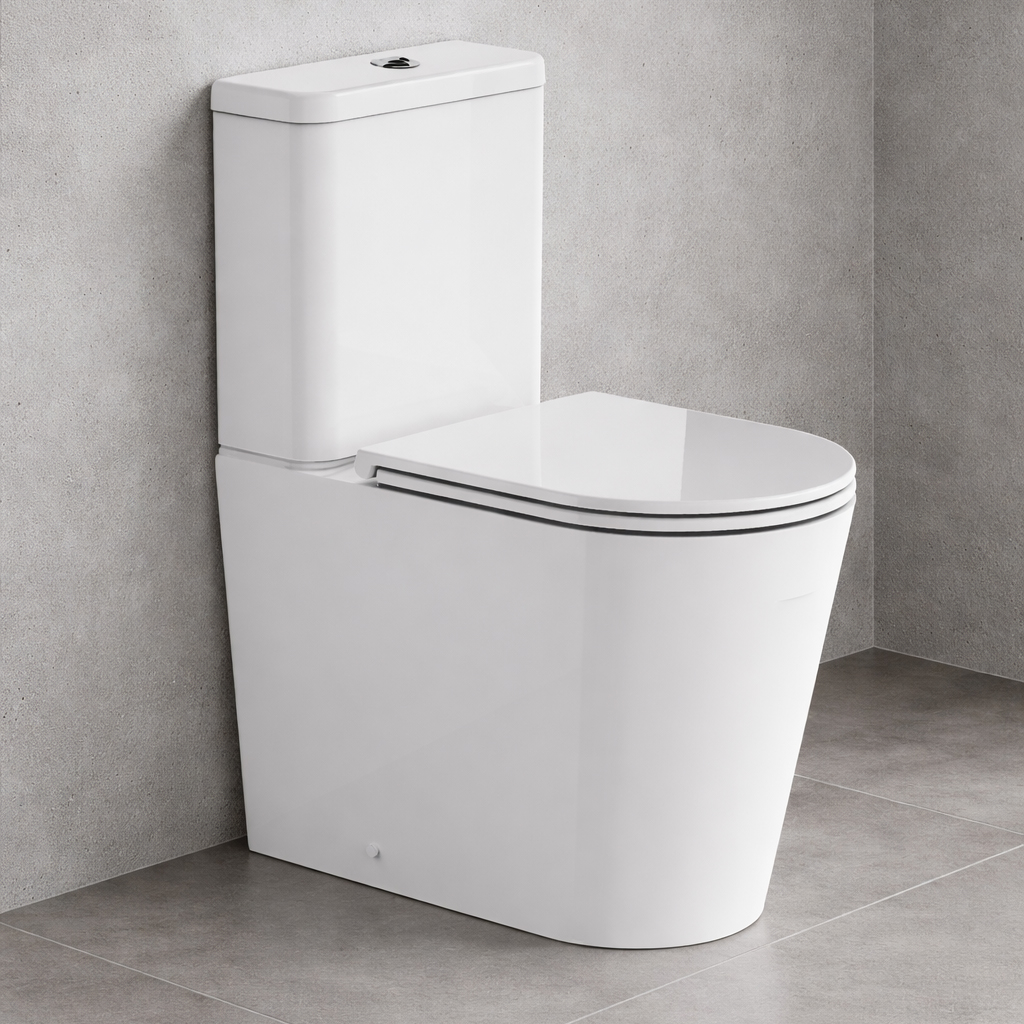 Britton Bathrooms Hoxton Round Rimless Back to Wall Close Coupled Toilet & Soft Close Seat