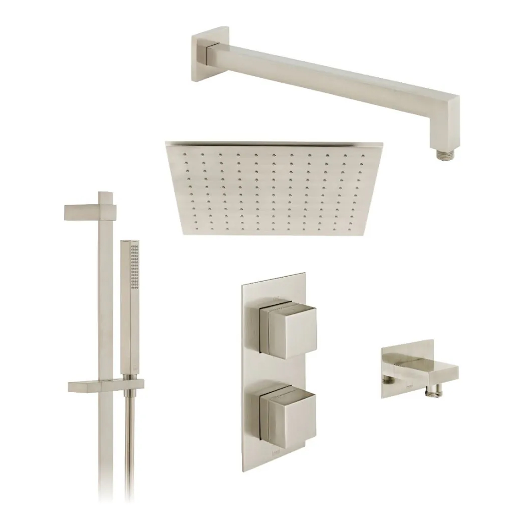 Vado Individual Tablet Notion 2 Outlet Square Concealed Thermostatic Valve, Fixed Head & Shower Rail Kit
