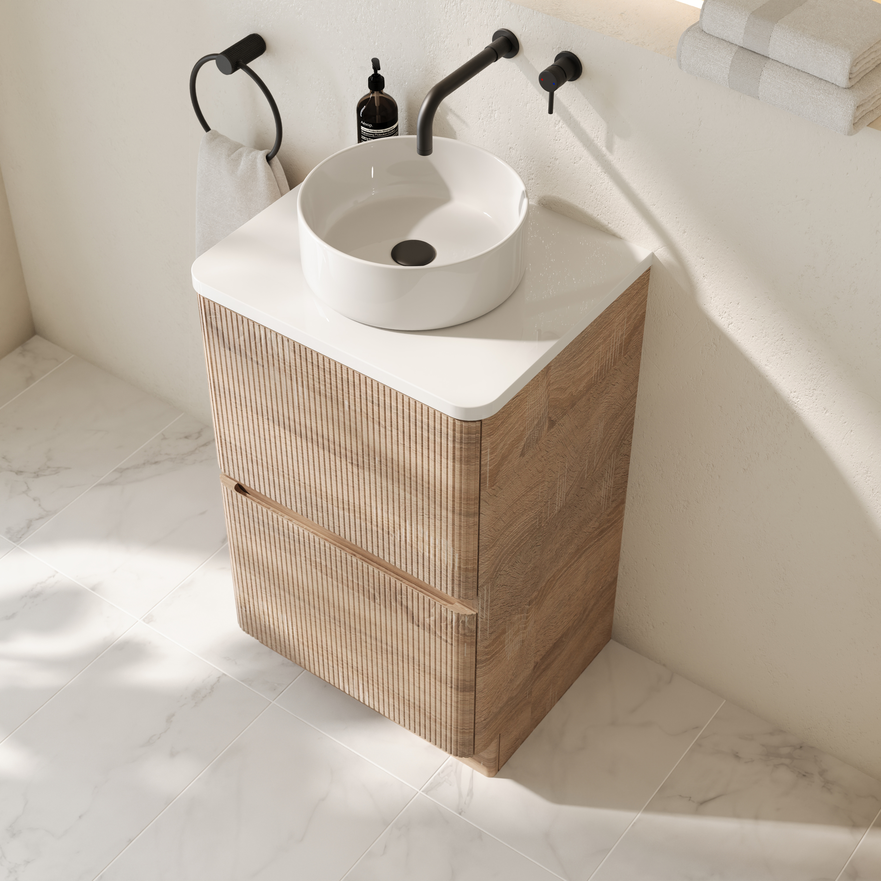 Drench Origin 500mm Fluted Floorstanding Vanity Unit & Countertop
