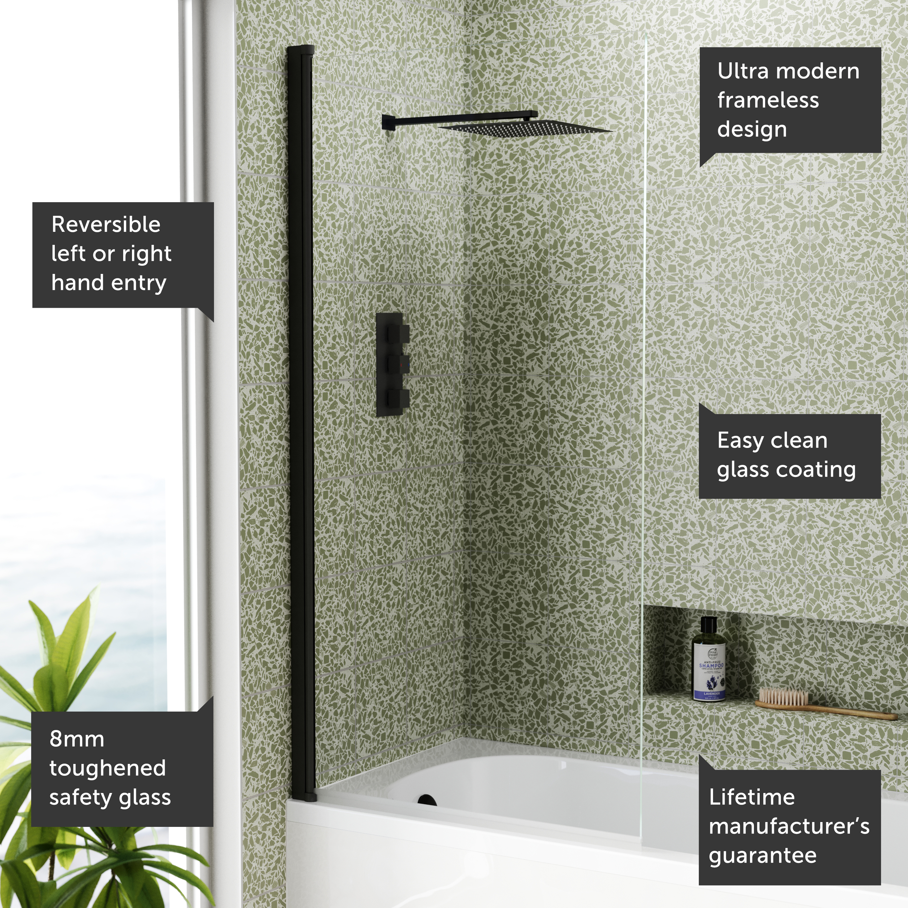 Harbour i8 Easy Clean 8mm Single Panel Bath Screen - 1500 x 800mm