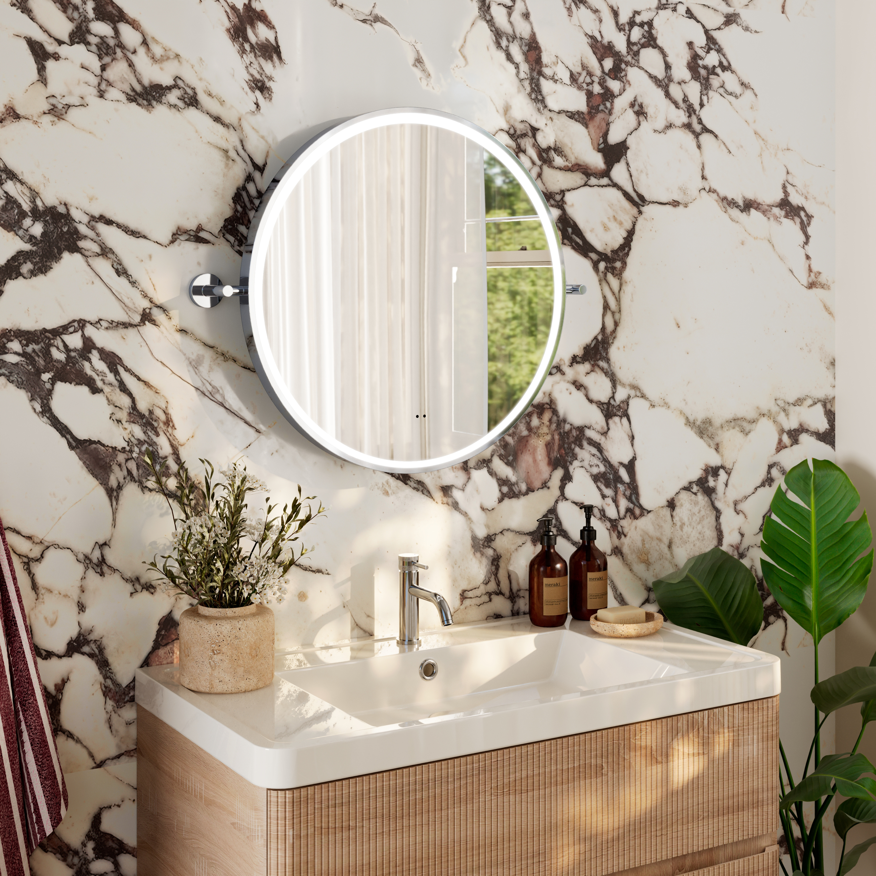 Ester LED Illuminated Framed Round Pivot Mirror with Demister Pad - 600mm
