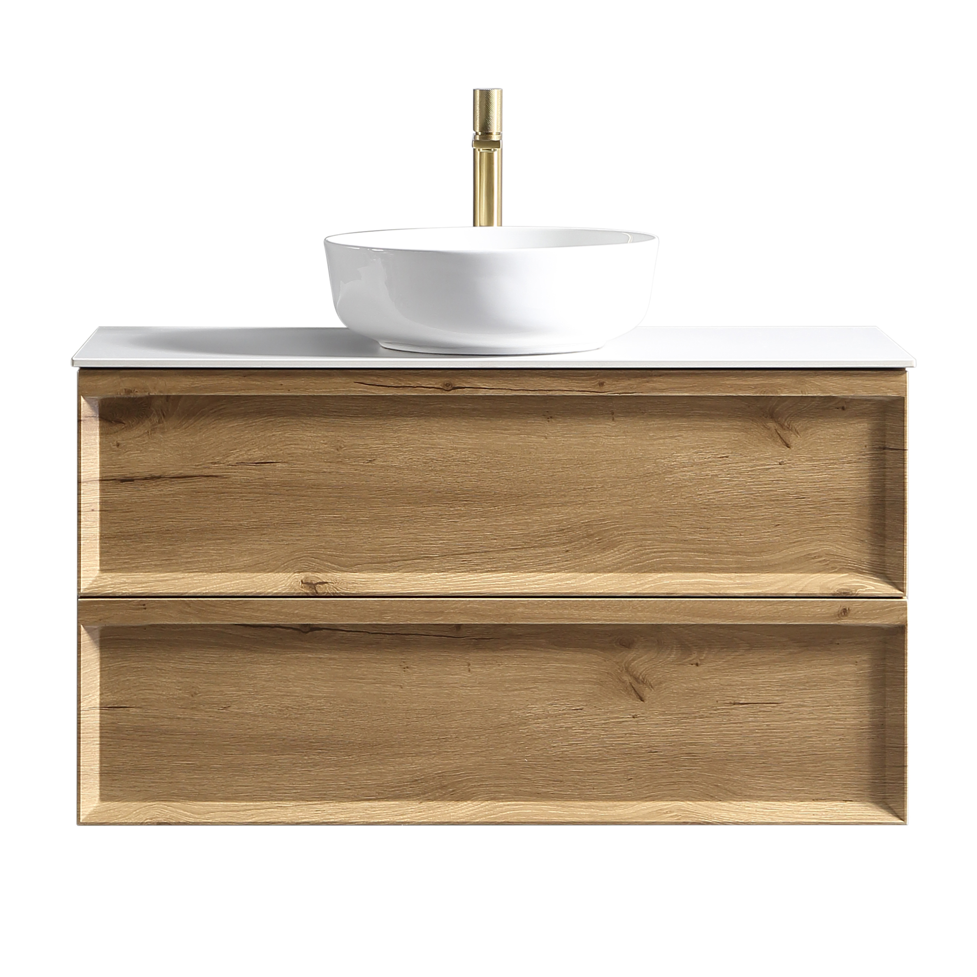 Aura 1000mm Wall Mounted Natural Oak Vanity Unit & Sintered Stone Countertop