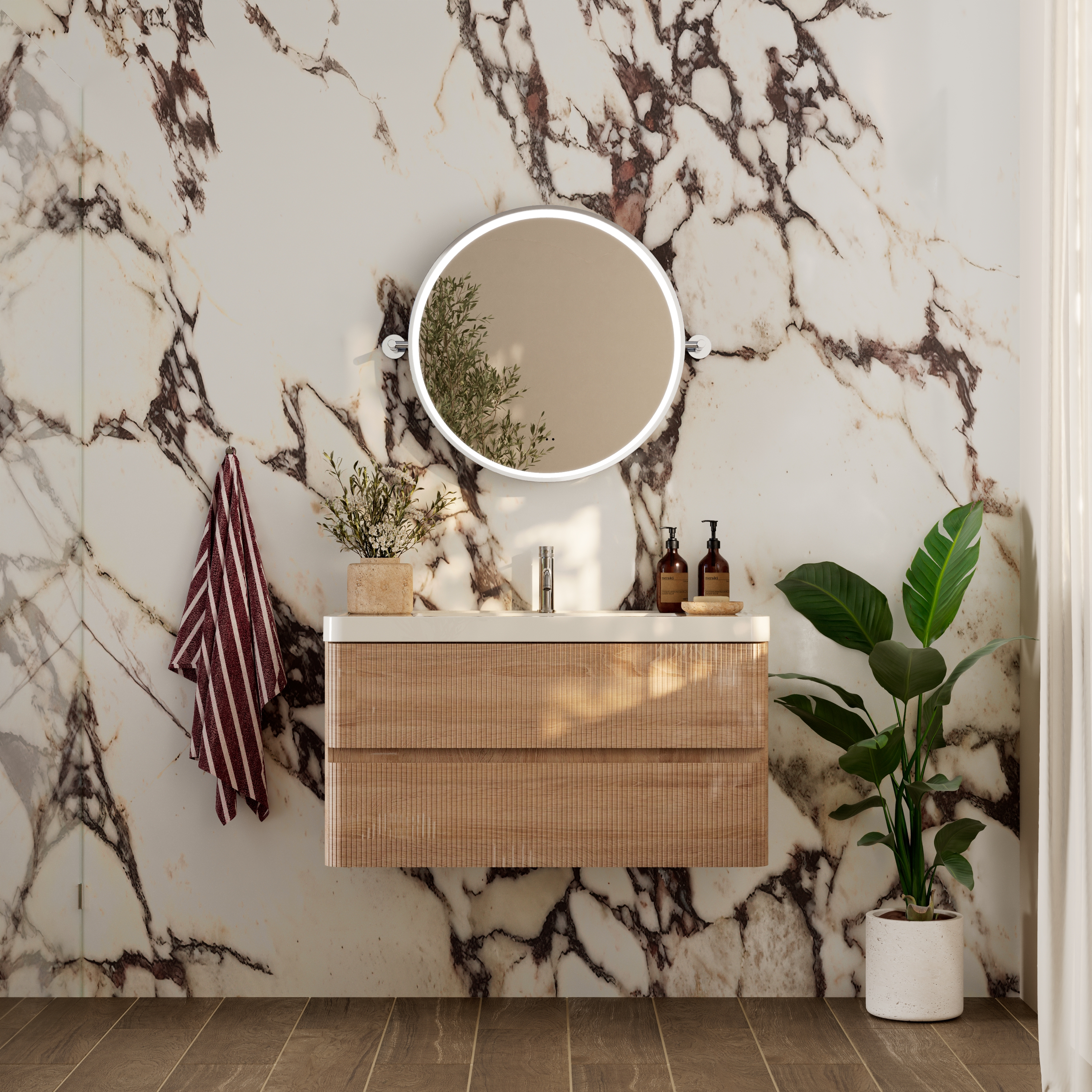 Ester LED Illuminated Framed Round Pivot Mirror with Demister Pad - 600mm