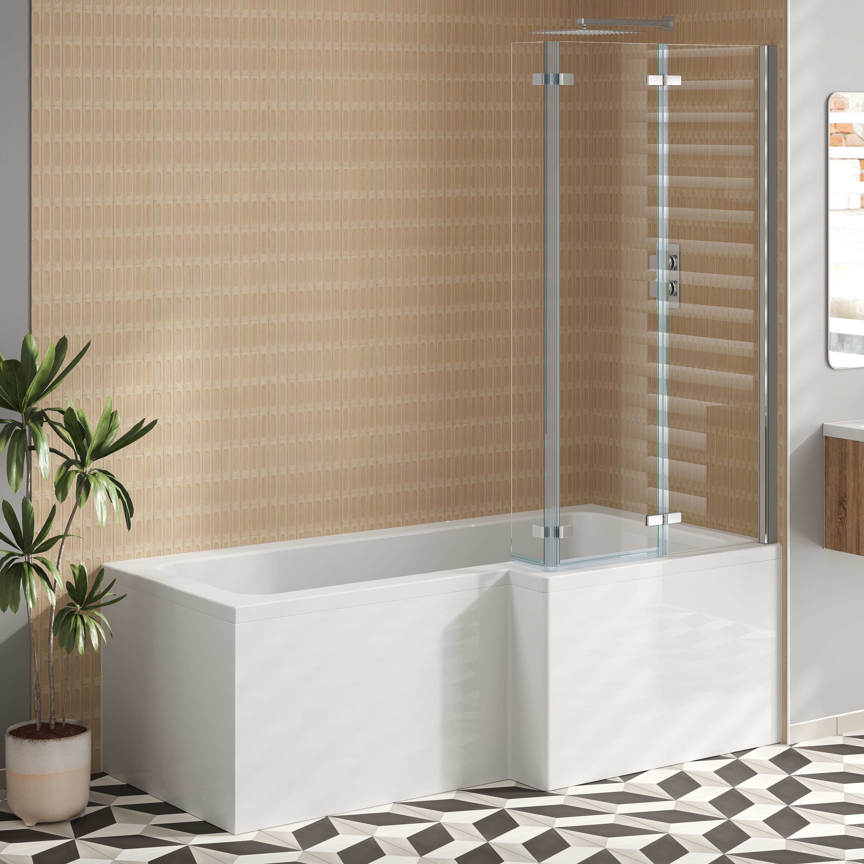 Armourcast Reinforced L Shape Single Ended Bath with Panel & Shower Screen - 1700 x 700