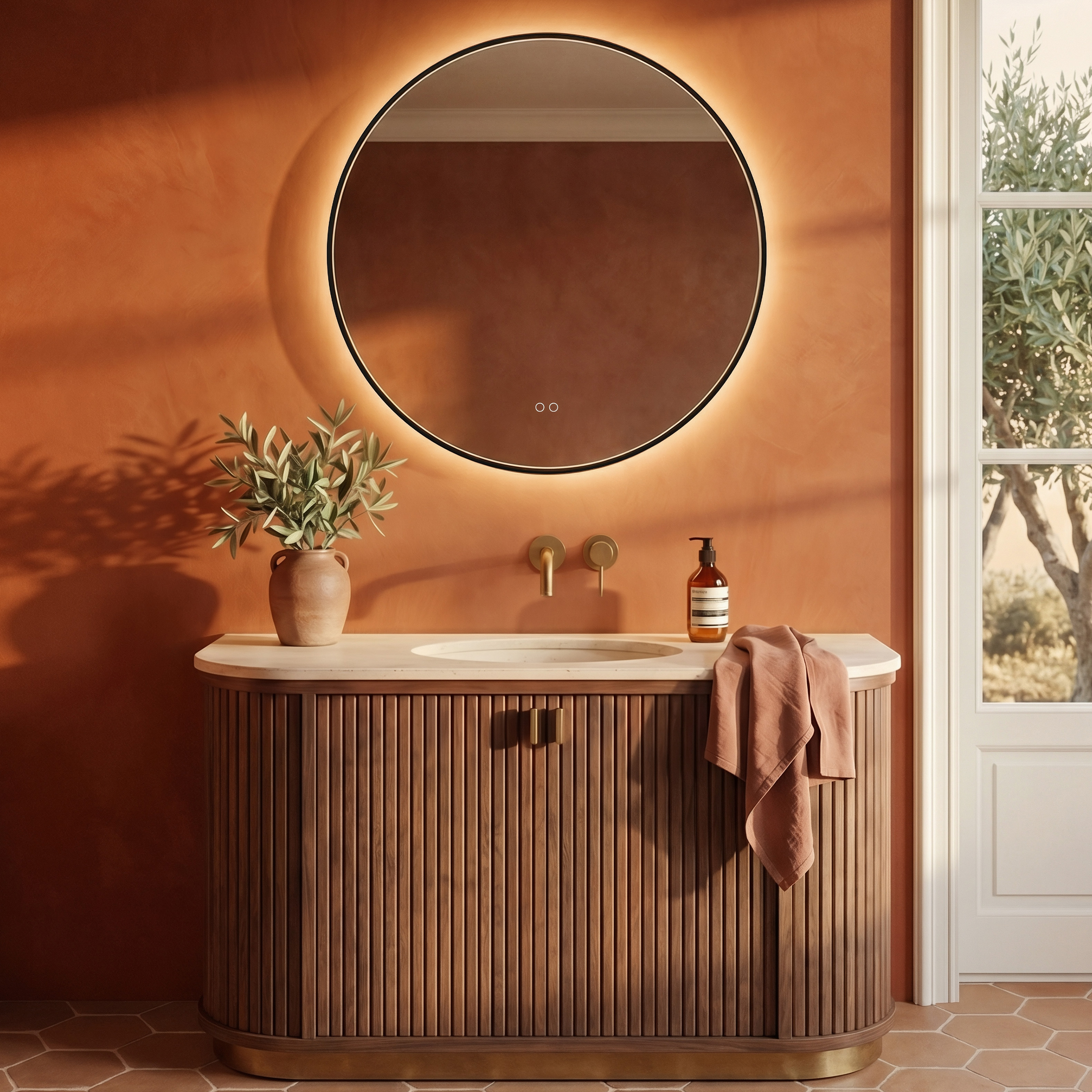 Origins Living Kingsley Matt Black Illuminated Round Mirror with Colour Change Lights - 800mm