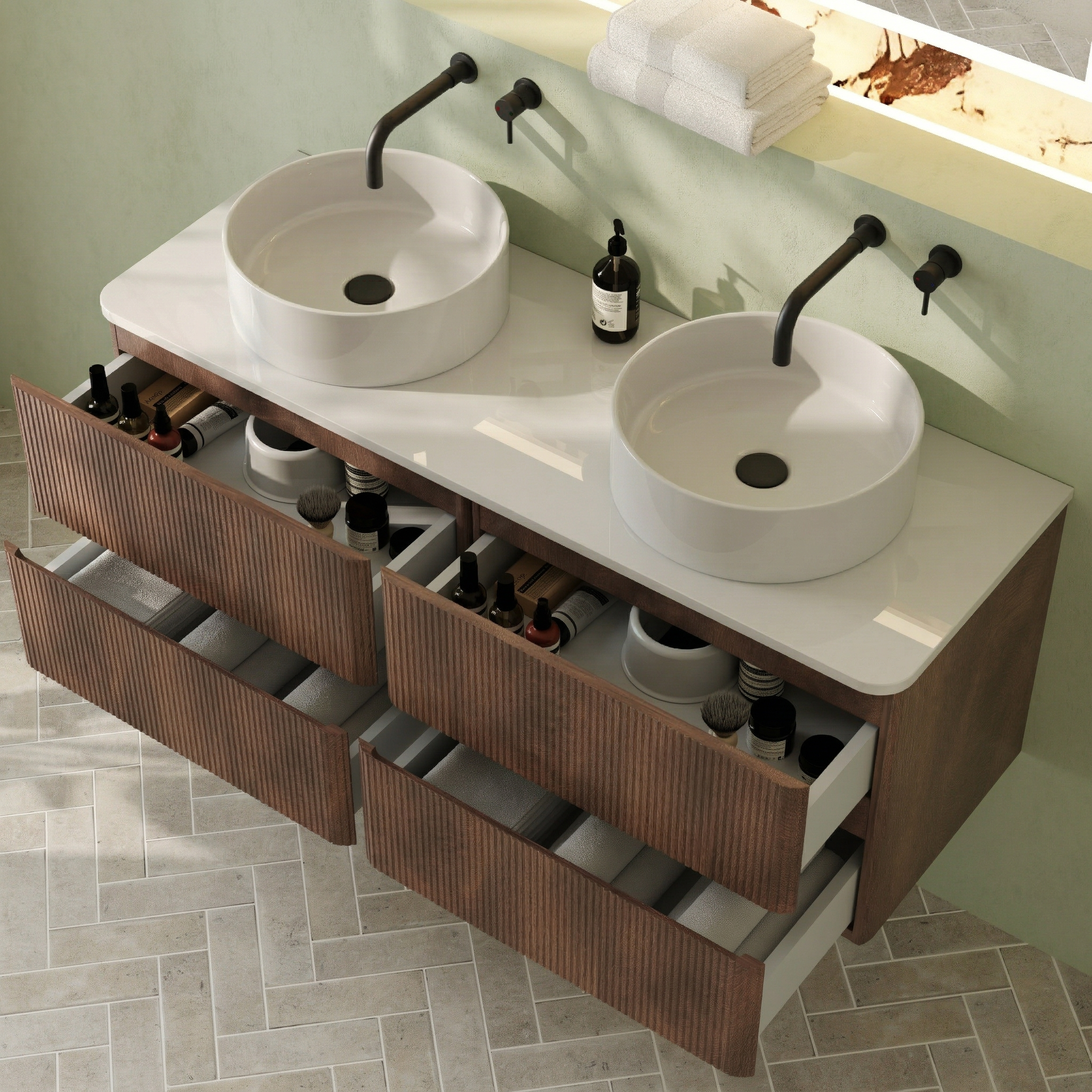 Drench Origin 1200mm Fluted Wall Mounted Vanity Unit & Countertop