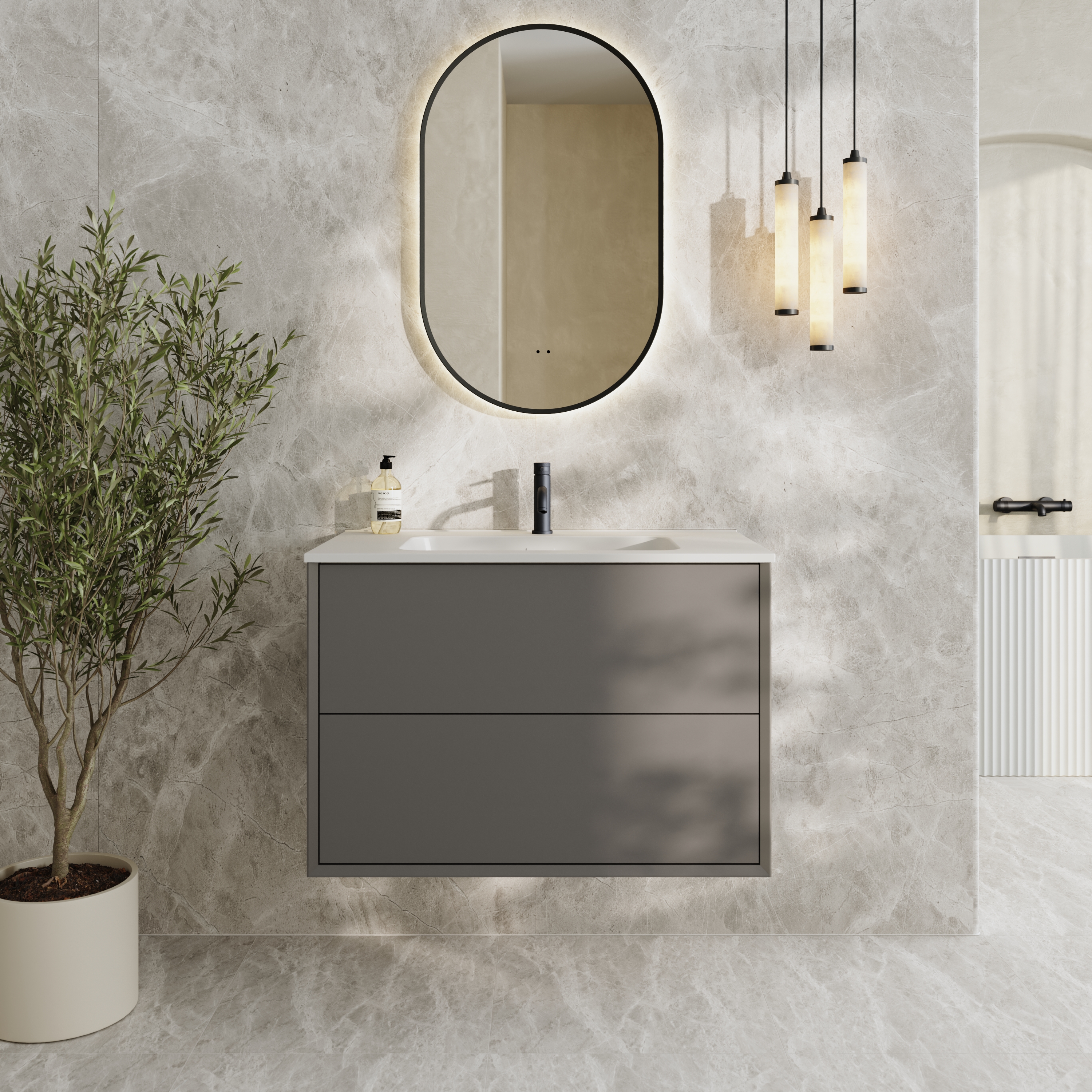 Oslo 800mm Wall Mounted Vanity Unit & Matt White Basin