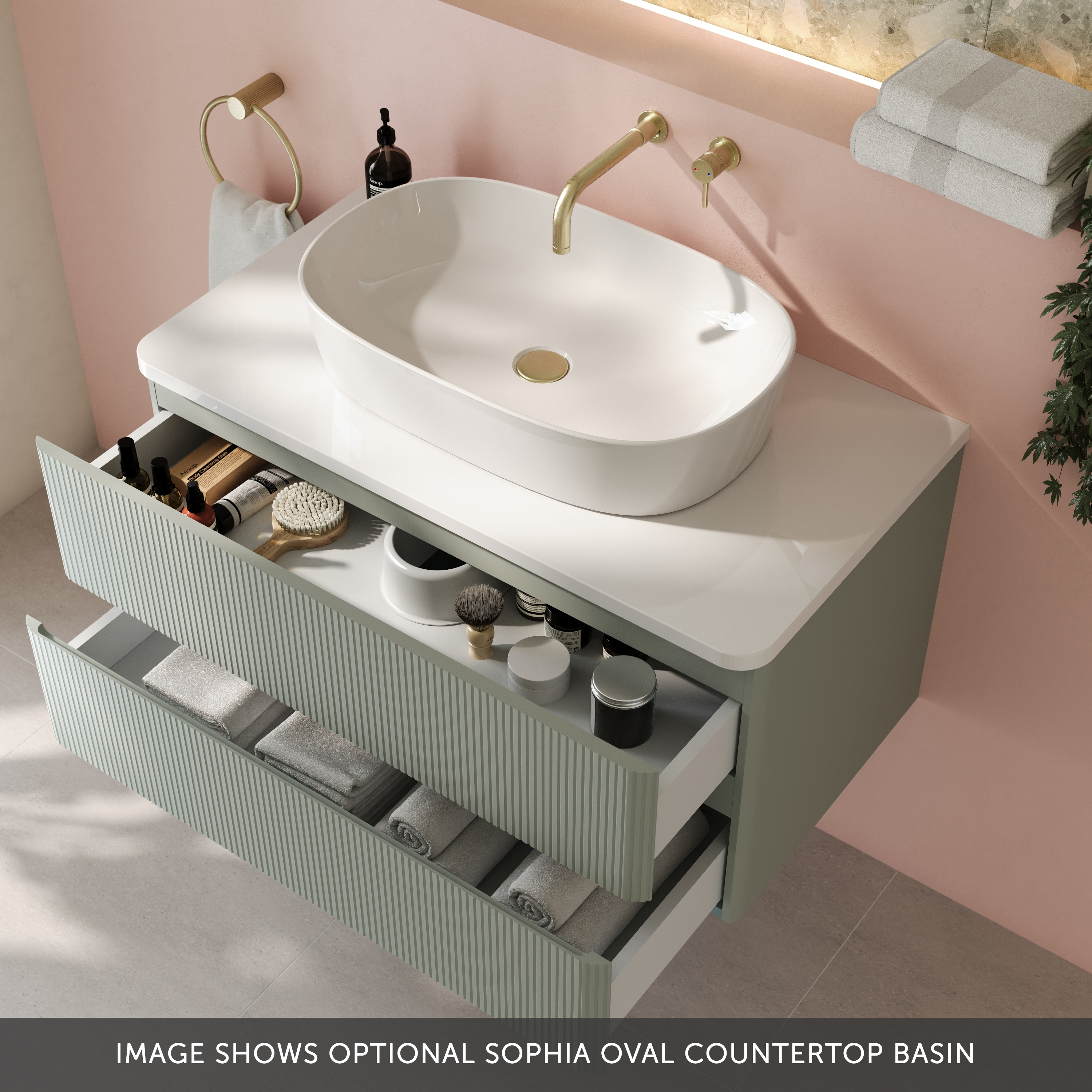 Drench Origin 900mm Fluted Wall Mounted Vanity Unit & Countertop