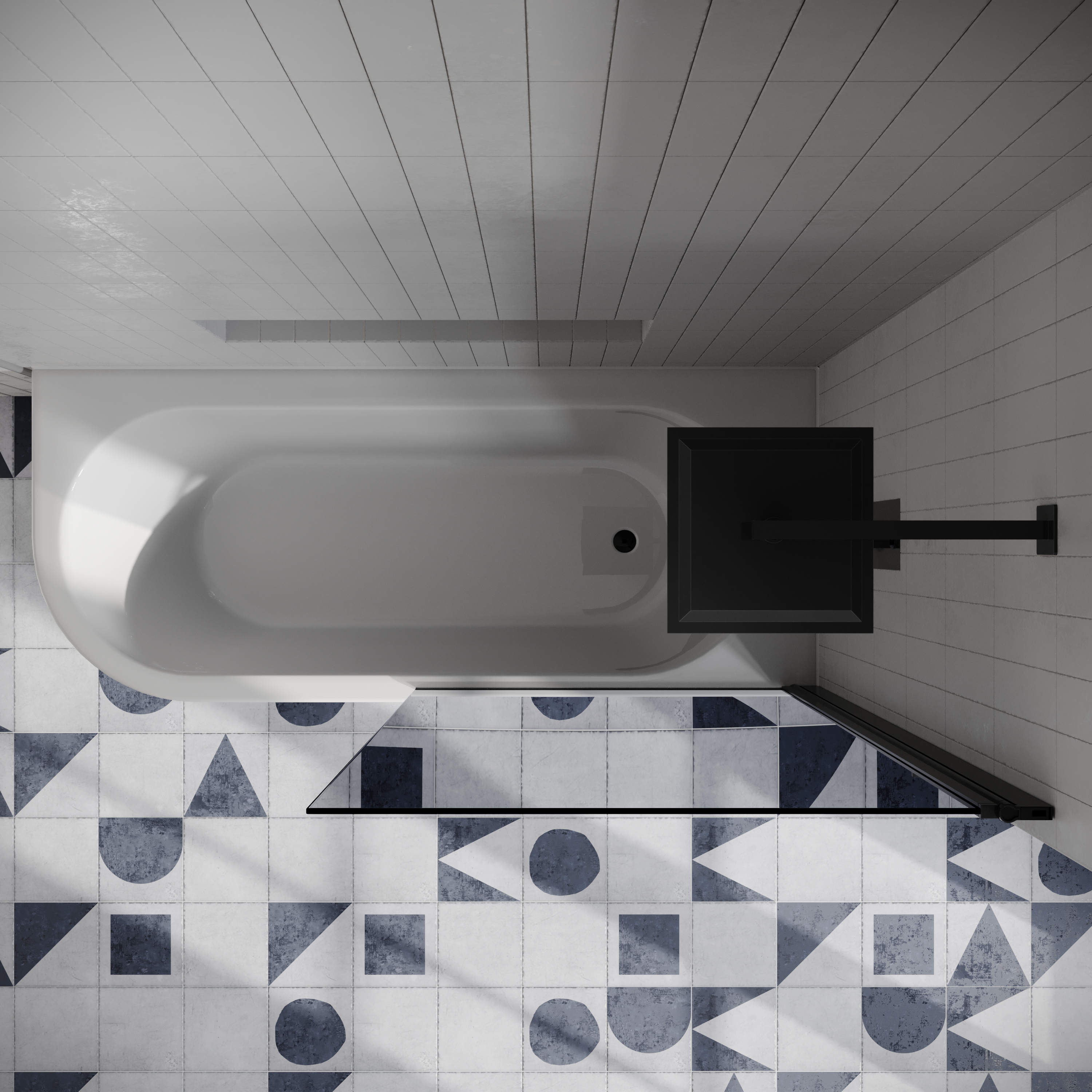 Drench J Shaped Shower Bath with Panel & Shower Screen - 1700mm