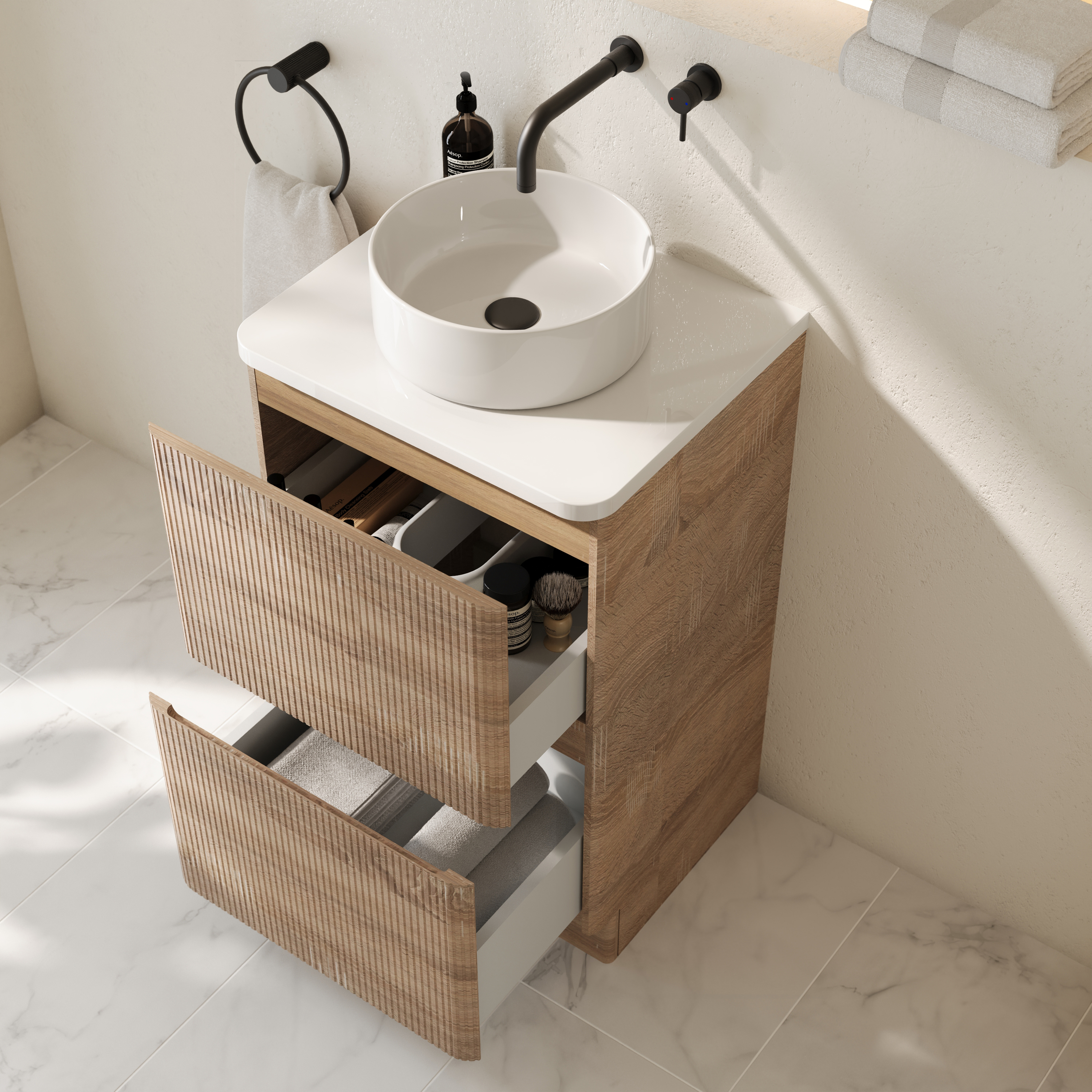 Drench Origin 500mm Fluted Floorstanding Vanity Unit & Countertop