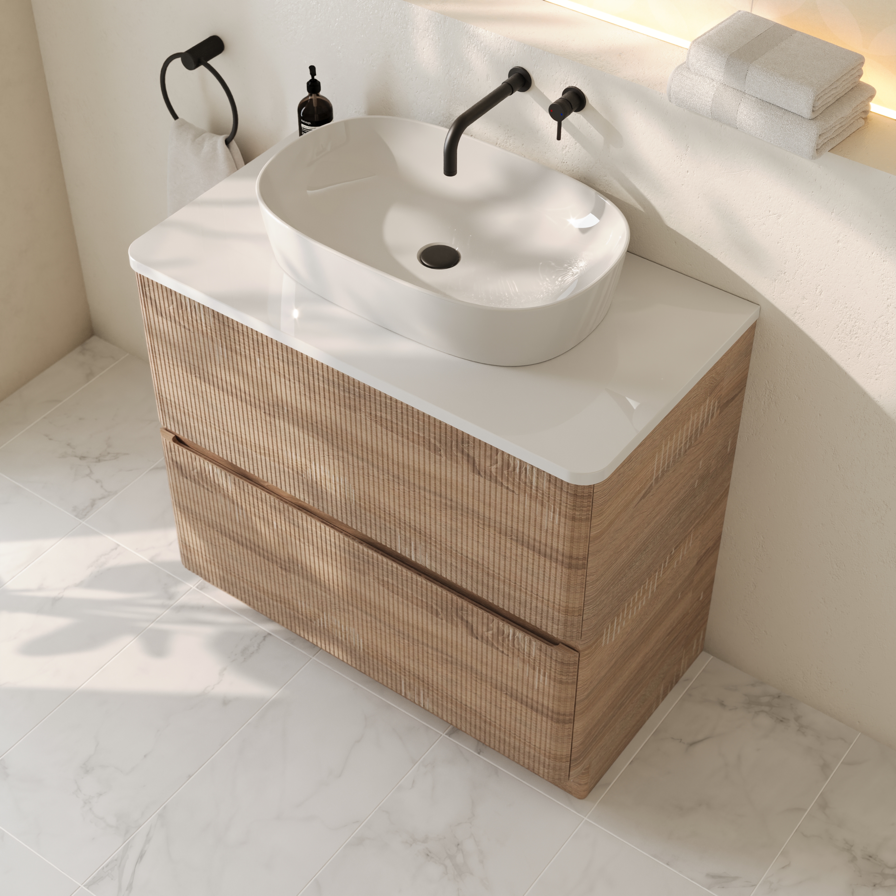 Drench Origin 900mm Fluted Floorstanding Vanity Unit & Countertop