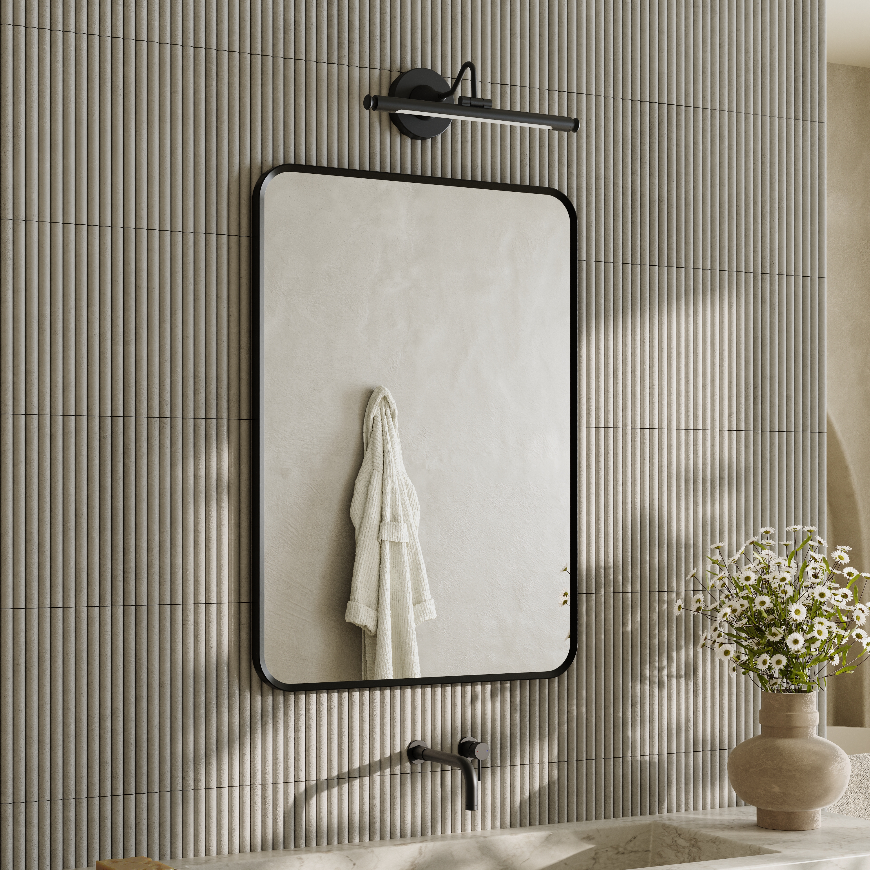 Finn Matt Black Framed Mirror with Picture Wall Light
