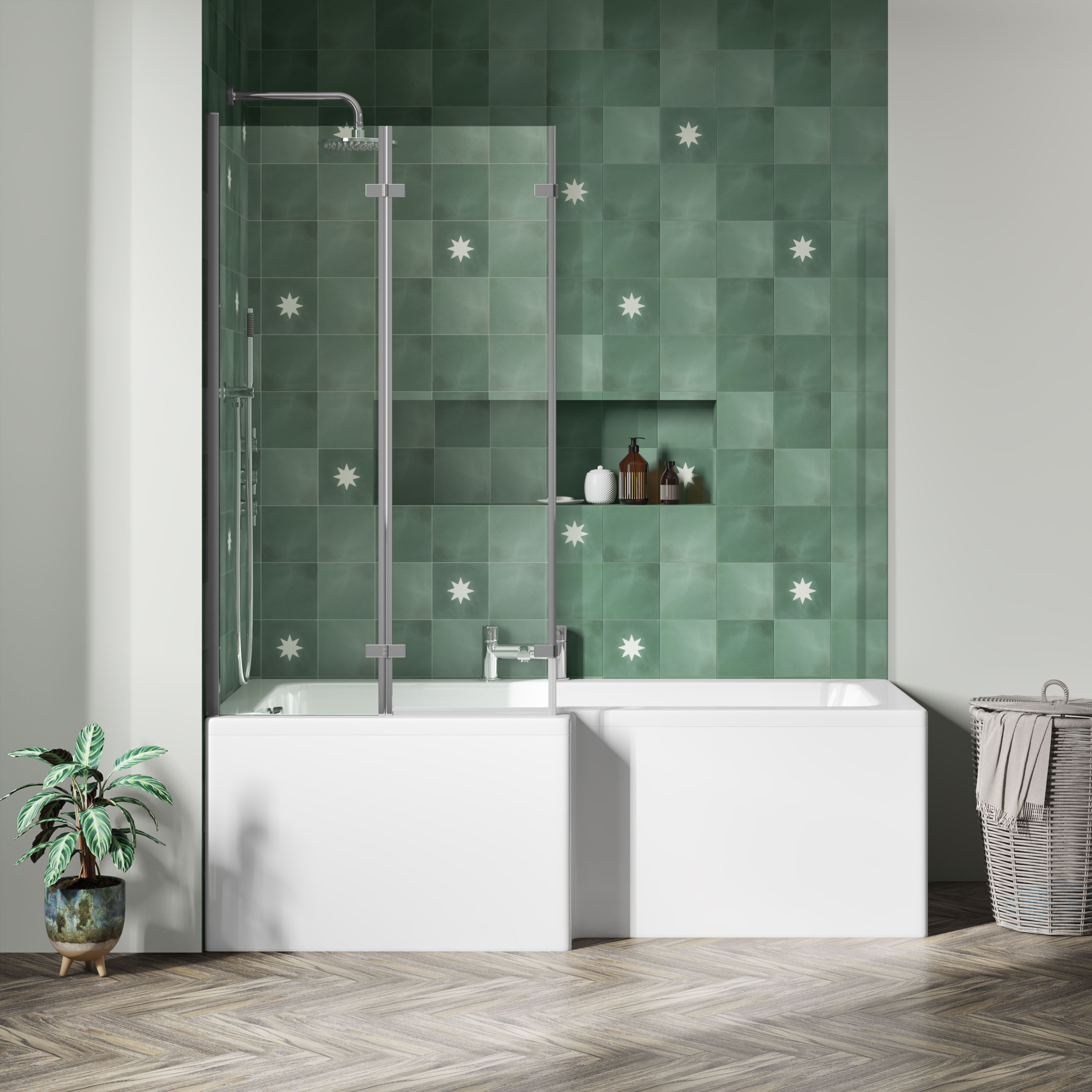 Drench L Shaped Shower Bath with Panel and Shower Screen - 1700mm