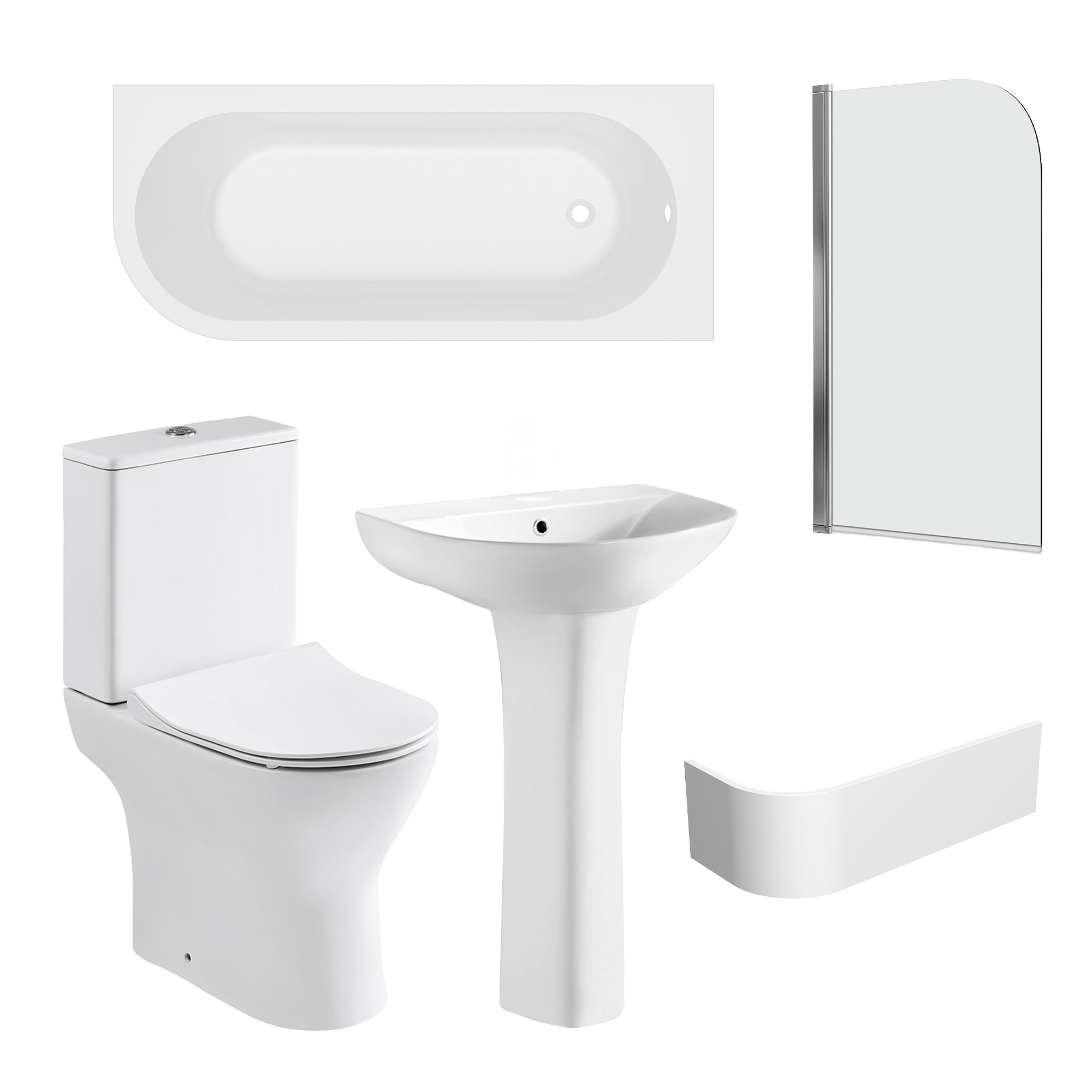 Harbour Acclaim 1700mm J Shaped Shower Bath Suite with Rimless Toilet