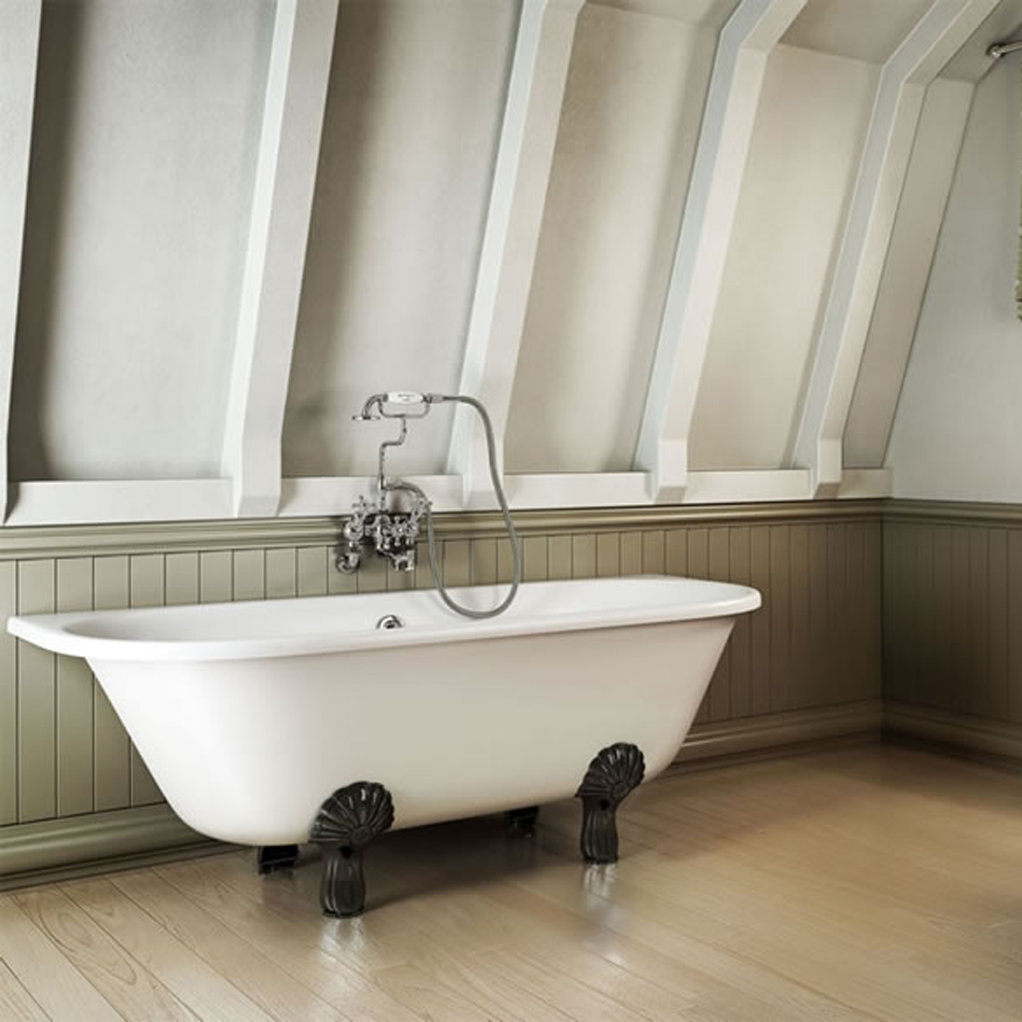 Burlington Avantgarde Back to Wall Roll Top Bath with Luxury Feet - 1700 x 750mm
