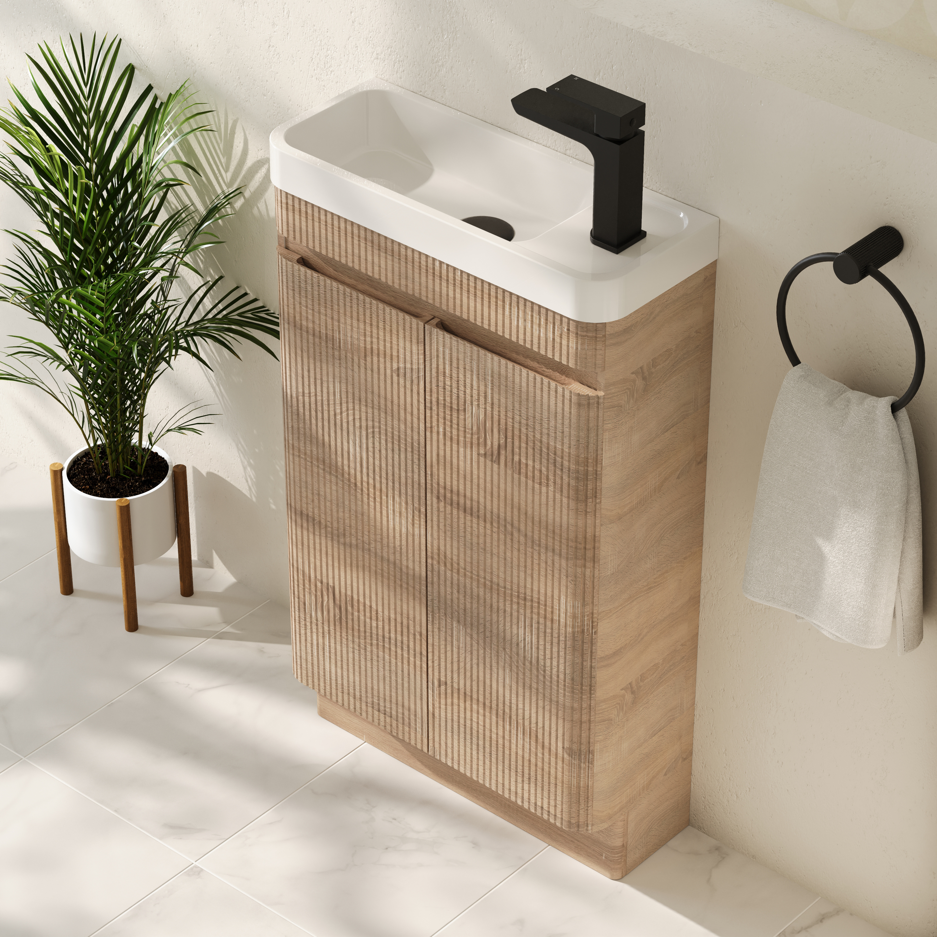 Drench Origin 500mm Fluted Cloakroom Floorstanding Vanity Unit & Basin