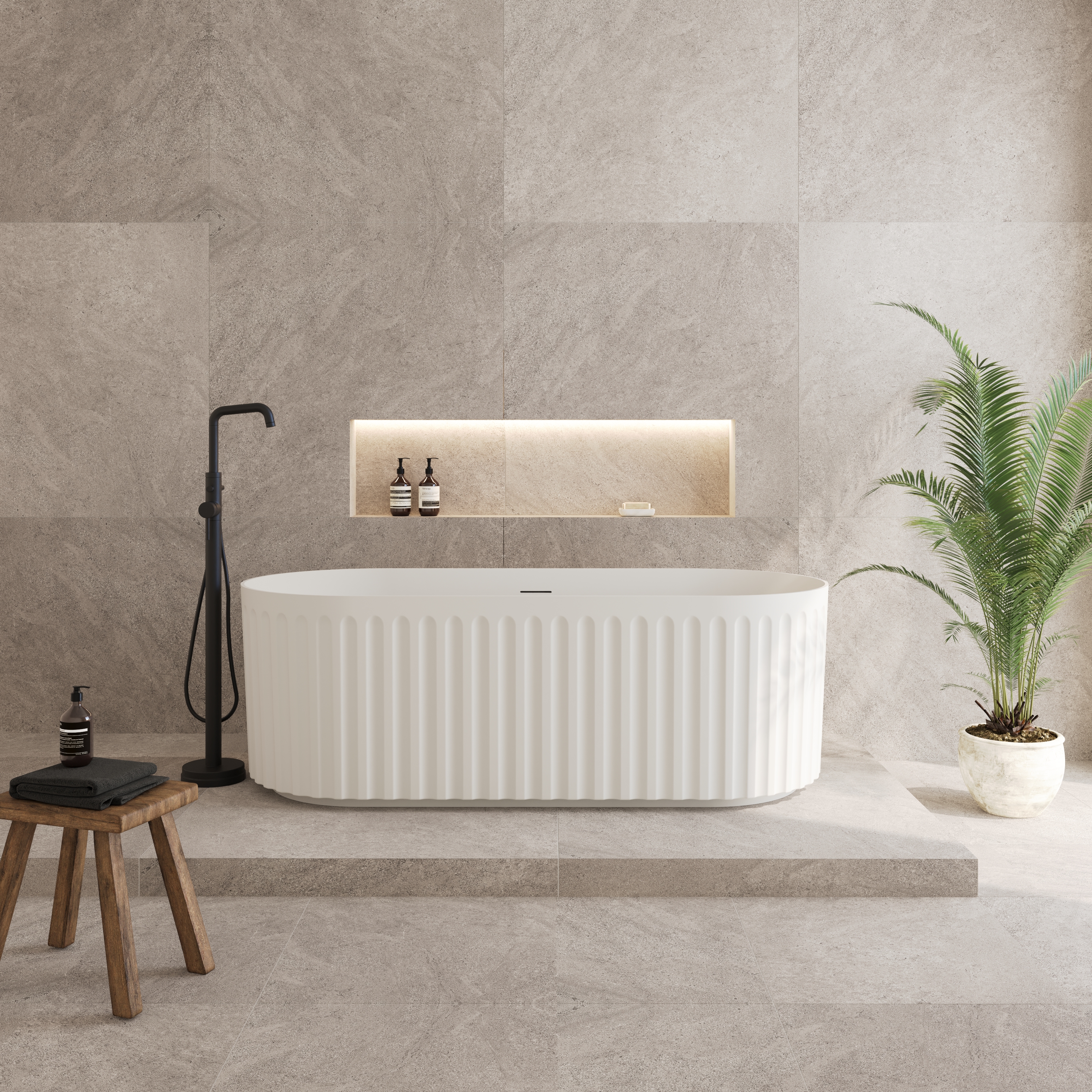 Drench Groove Oval Fluted Acrylic Bath - 1700 x 750mm
