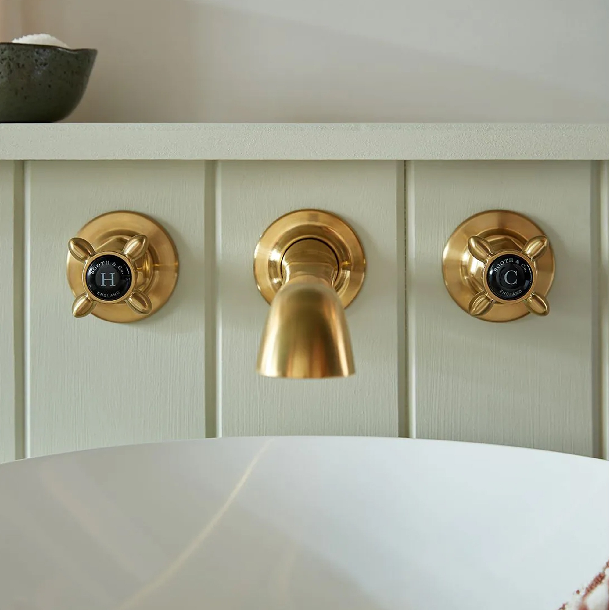 Booth & Co Axbridge Traditional Crosshead 3 Hole Wall Mounted Basin Mixer Tap