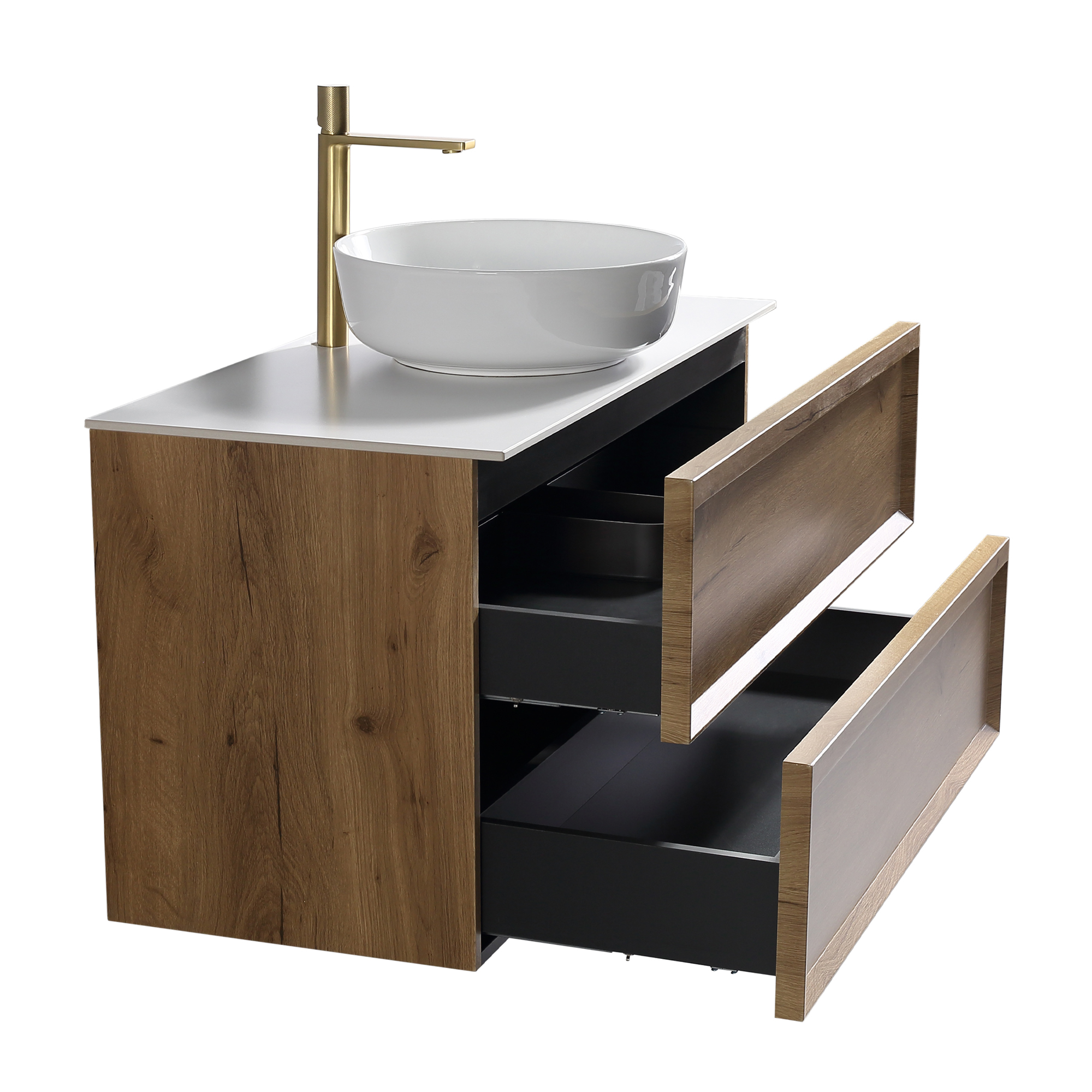 Aura 800mm Wall Mounted Natural Oak Vanity Unit & Sintered Stone Countertop