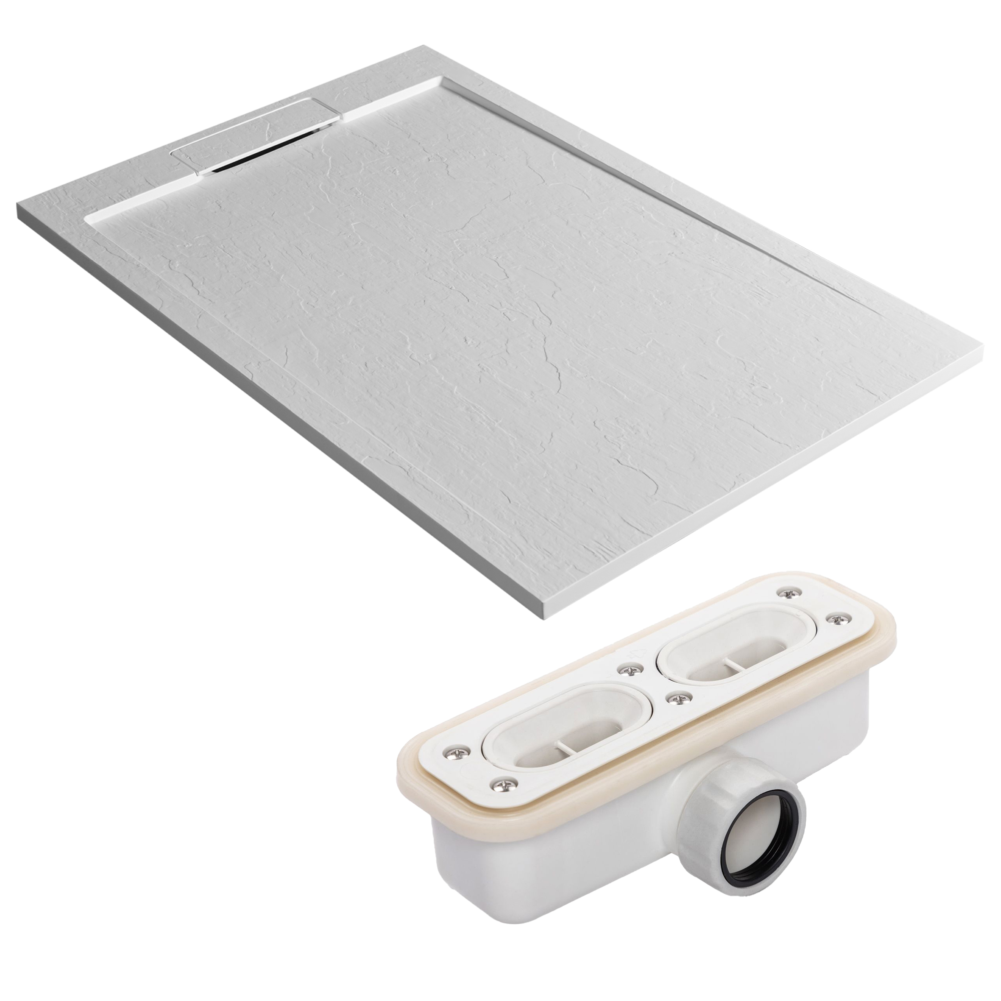 Drench Origin Slate-Effect 30mm Textured Matt White Shower Tray with Hidden Waste