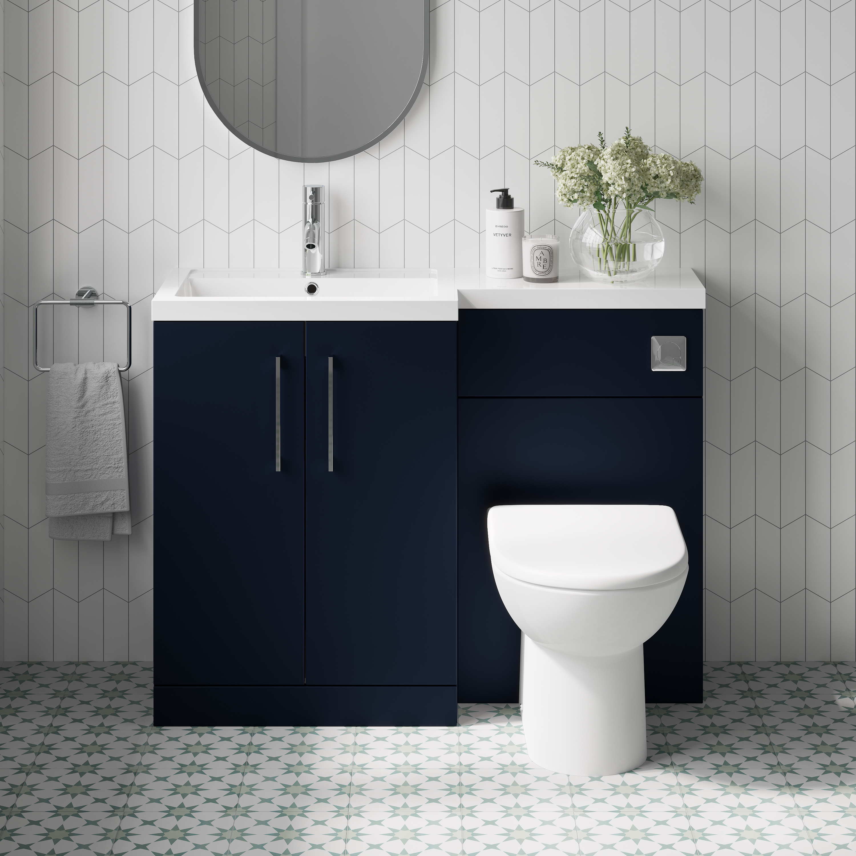 Erin 1100mm Matt Blue Combination Bathroom 2 Door Sink & Toilet Unit