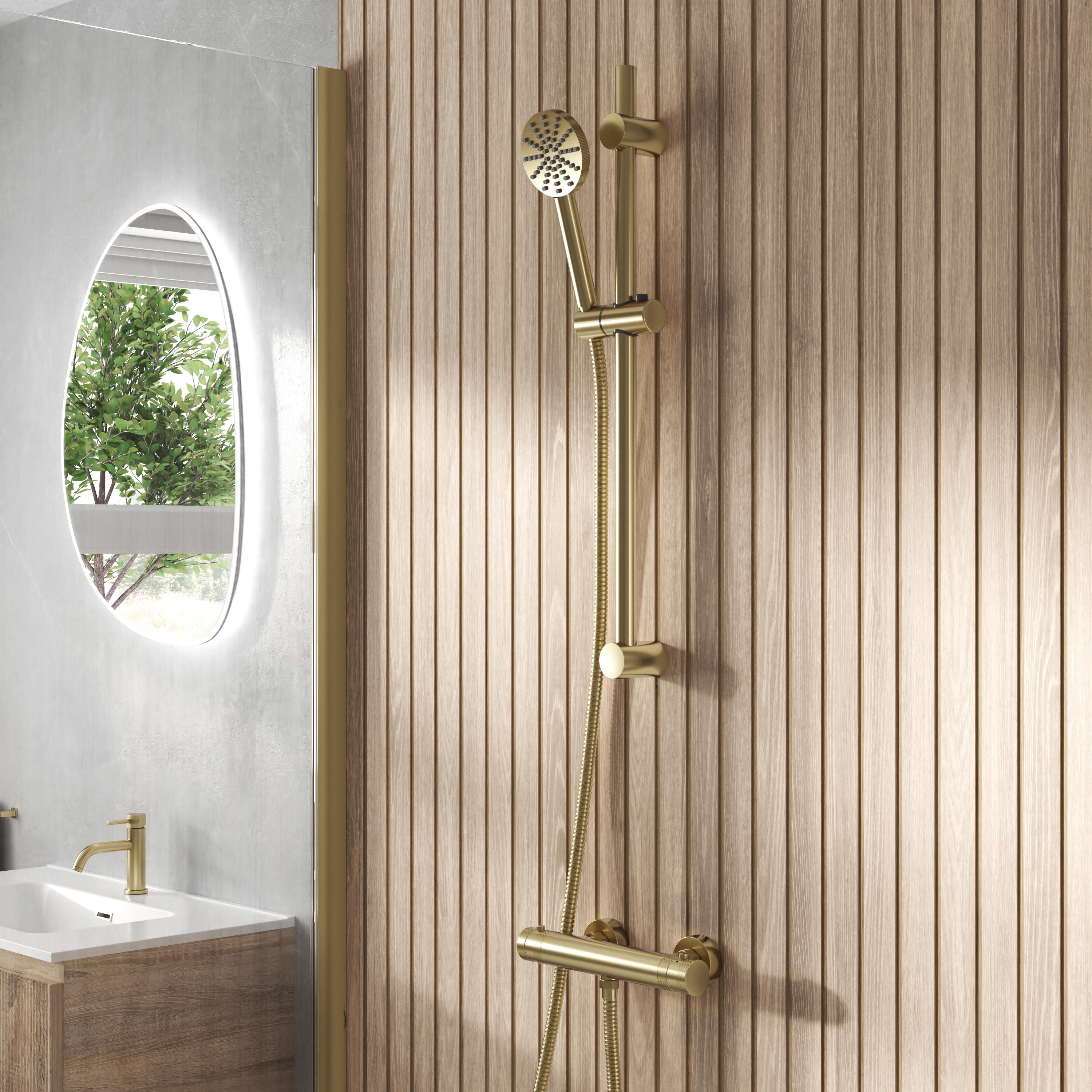 Core 1 Outlet Exposed Thermostatic Bar Valve & Fluted Slide Rail Shower Kit