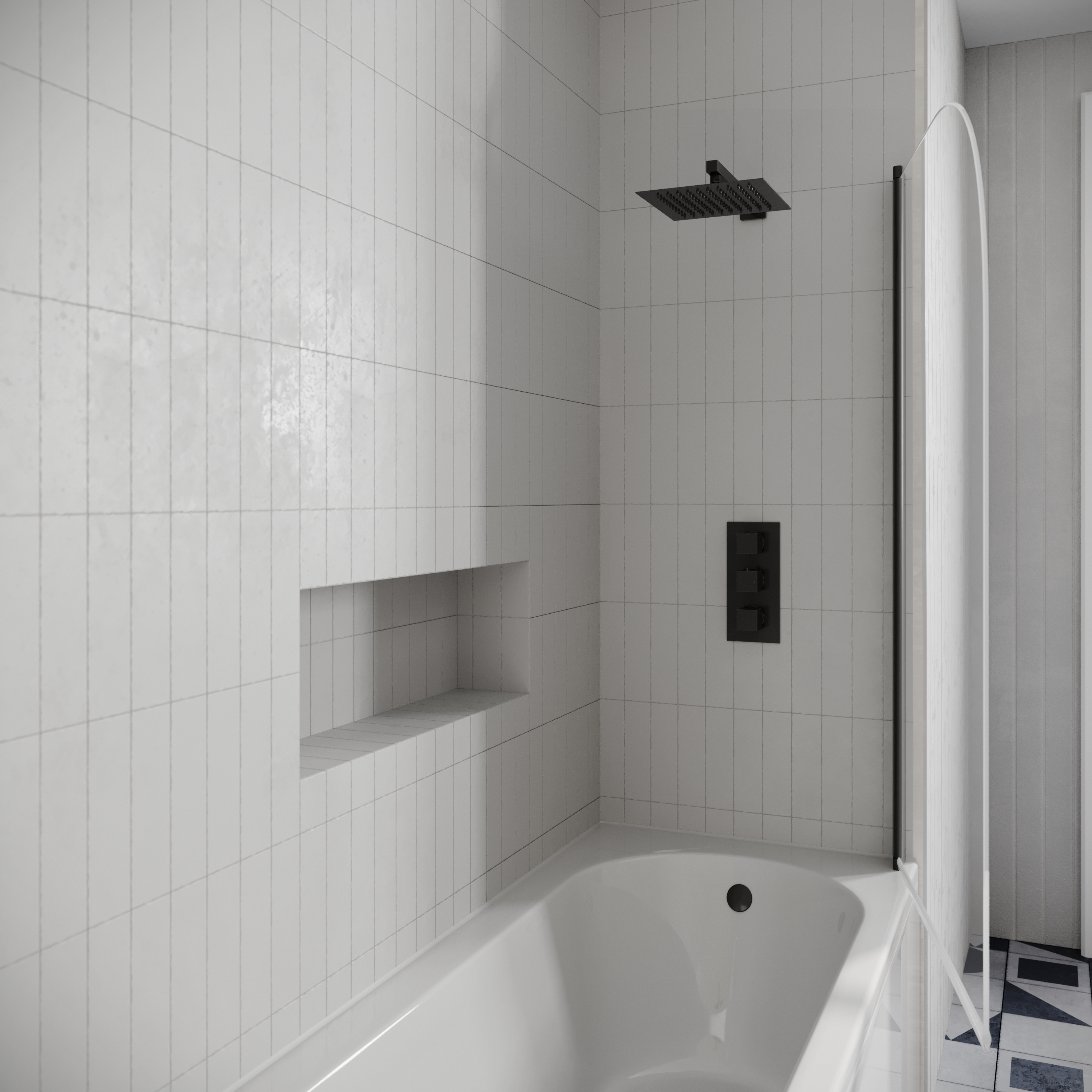 Drench J Shaped Shower Bath with Panel & Shower Screen - 1700mm