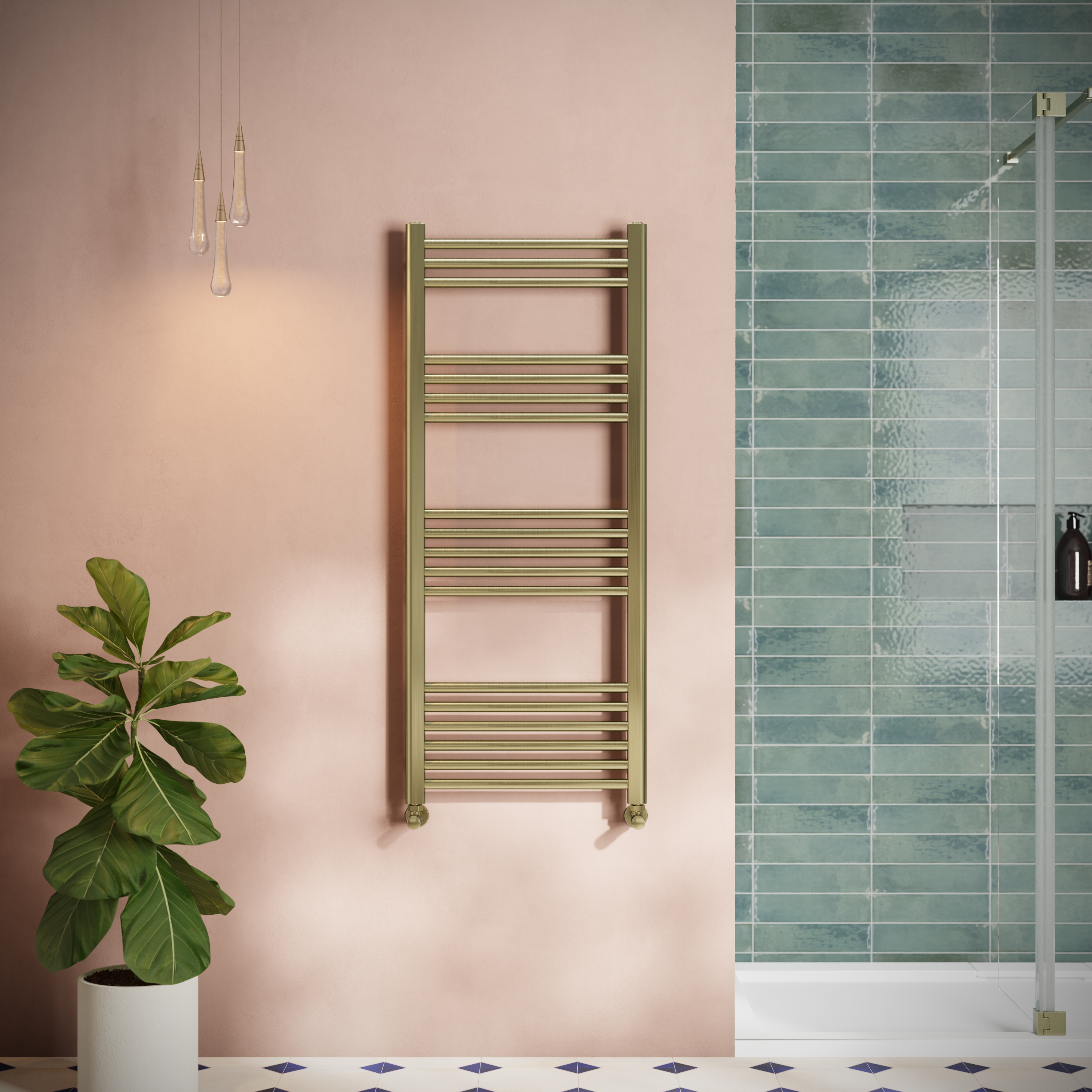 Toasty Glow Brushed Brass 22mm Heated Ladder Towel Rail