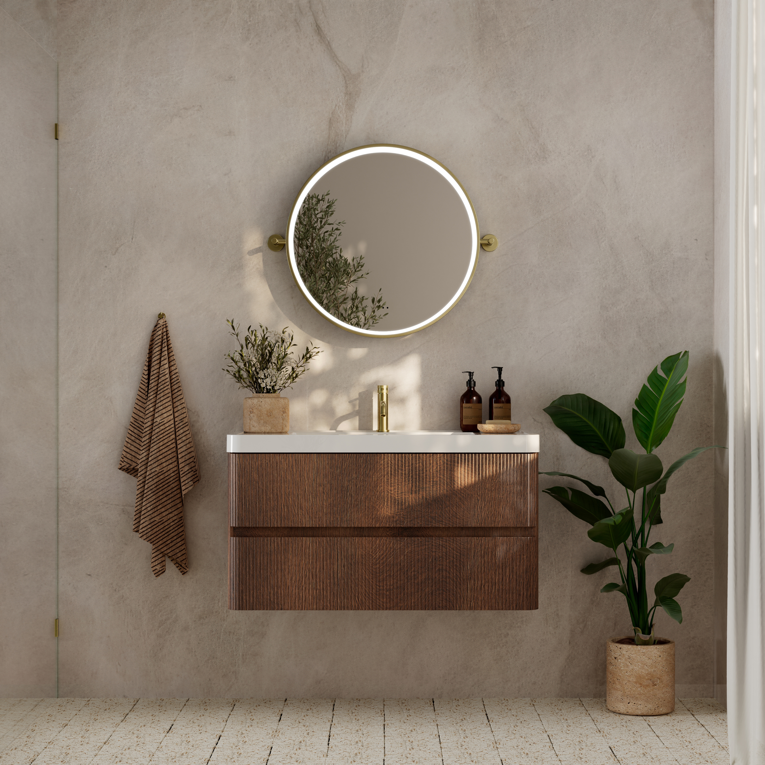 Ester LED Illuminated Framed Round Pivot Mirror with Demister Pad - 600mm