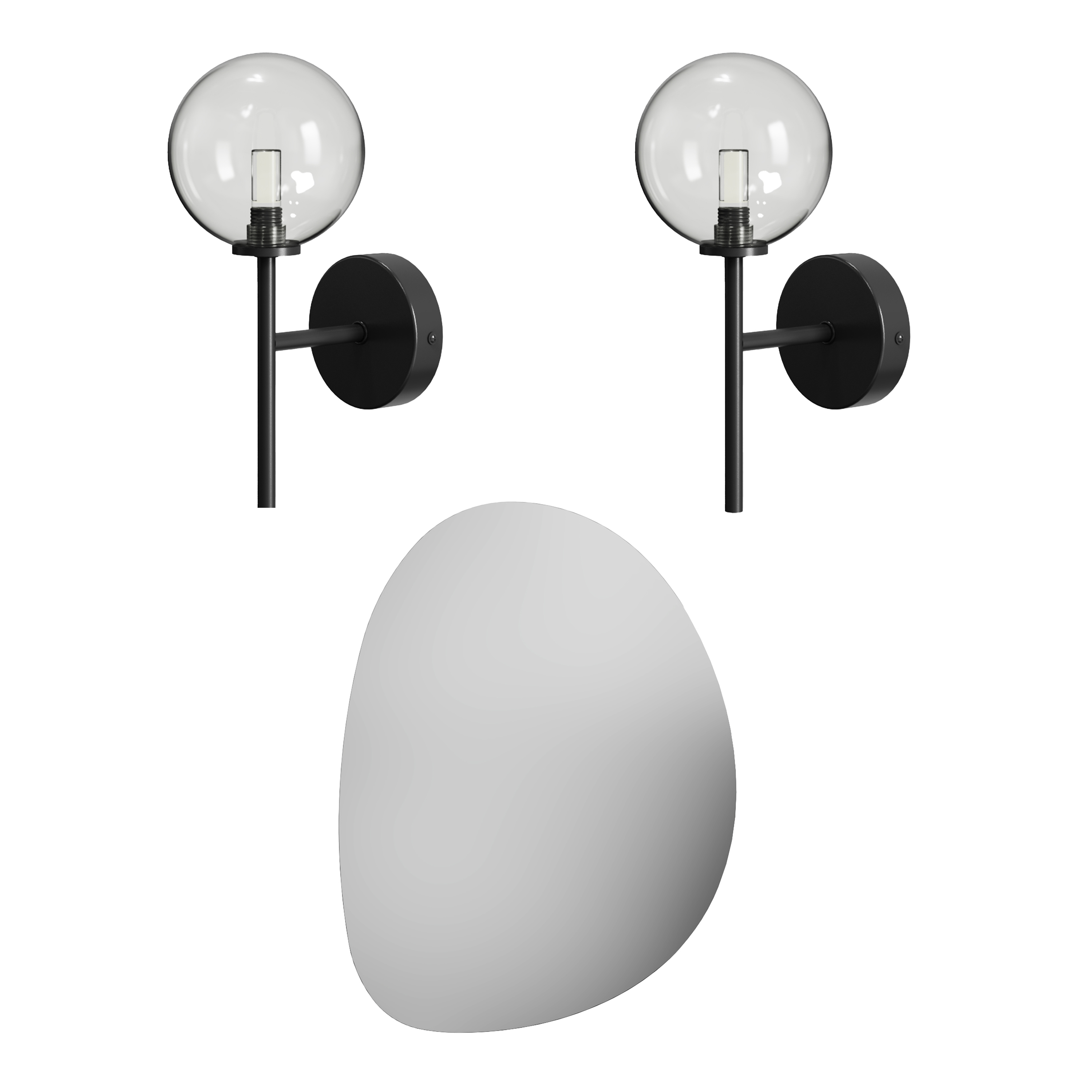 Organics Slim Mirror with Set Of 2 Glass Globe Wall Lights