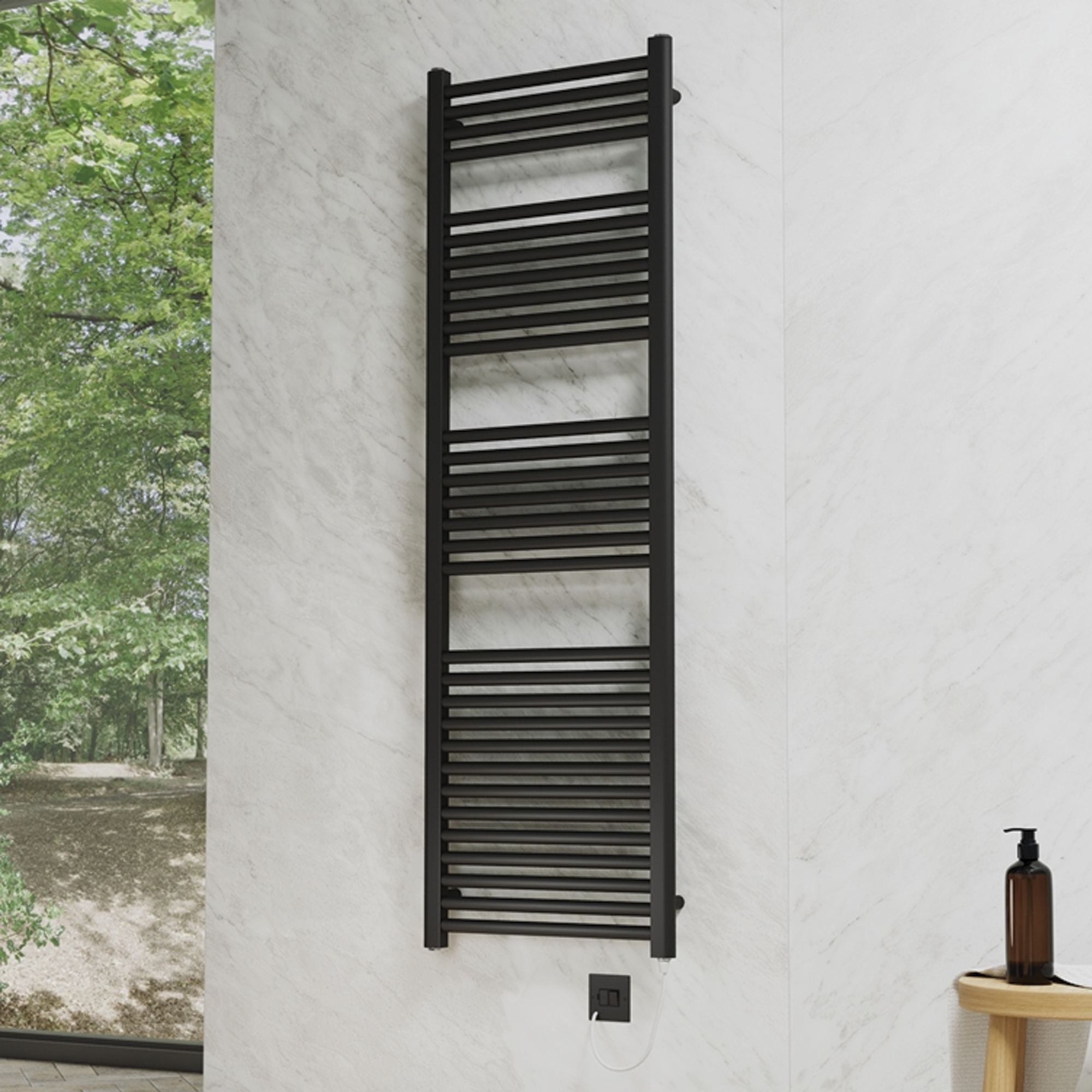 Toasty Glow Premium Matt Black 25mm Electric Heated Towel Rail with Heating Element