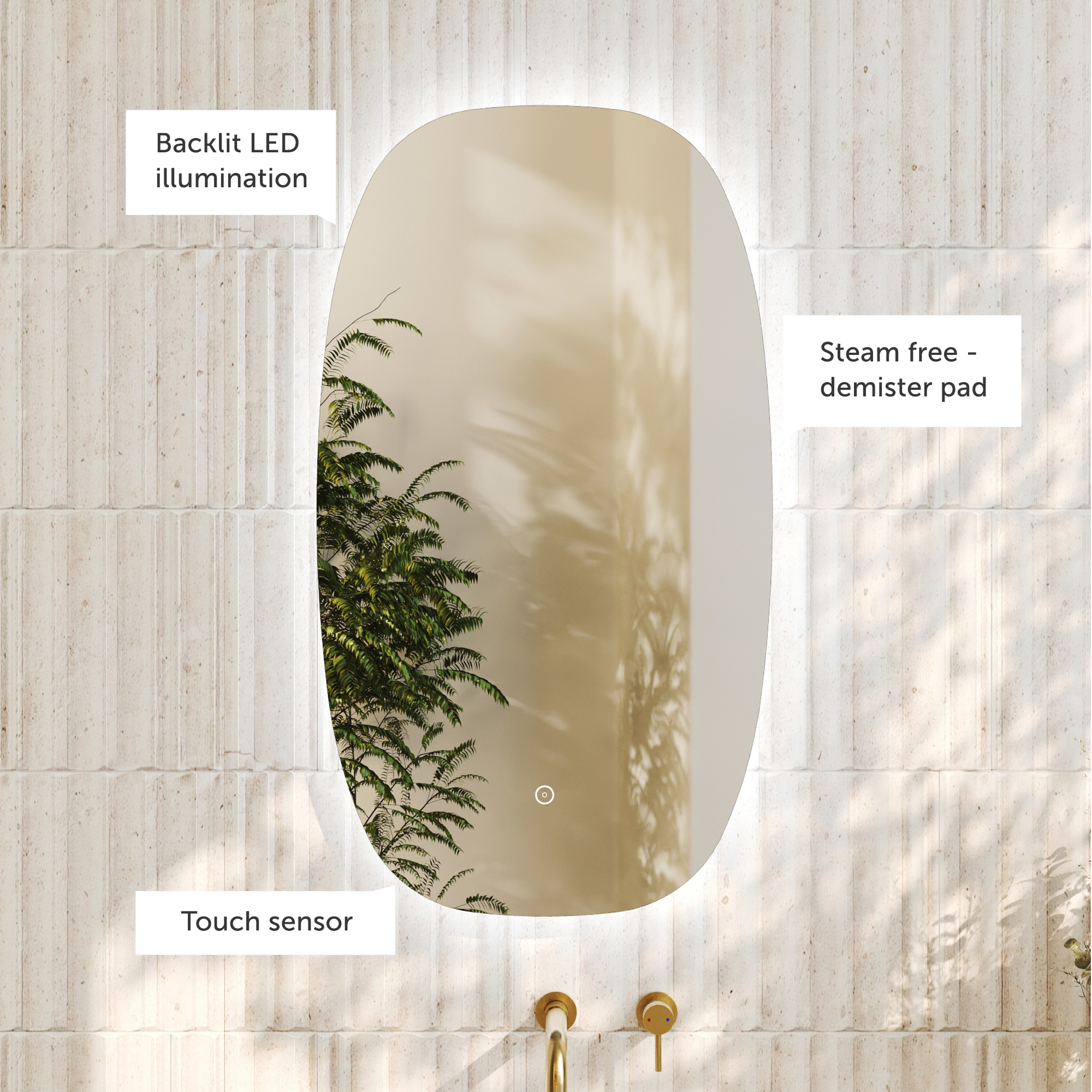 Arc LED Illuminated Barrel Mirror with Demister Pad - 450 x 800mm