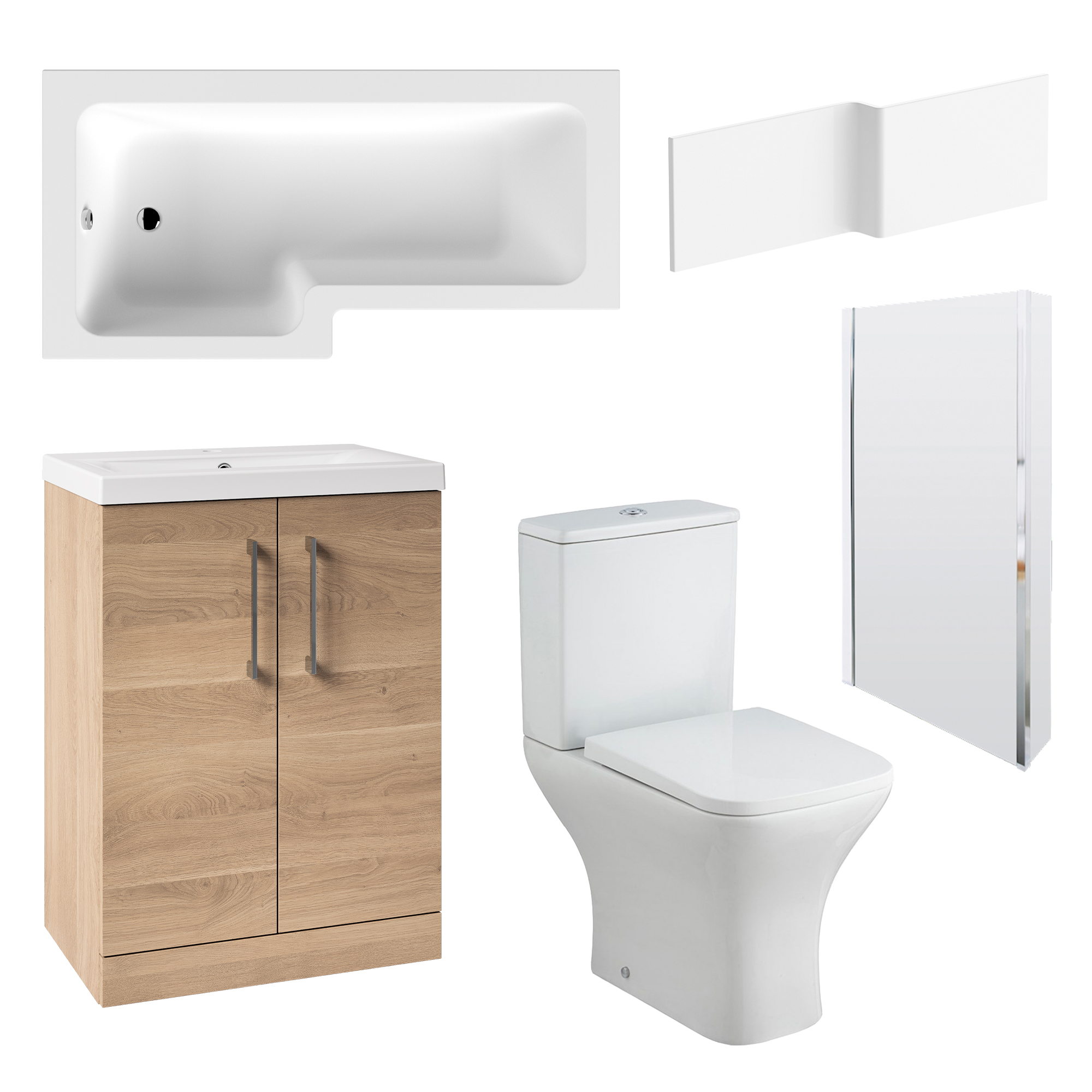 Erin Shower Bath Suite with 1700mm L Shaped Bath & Rimless Toilet