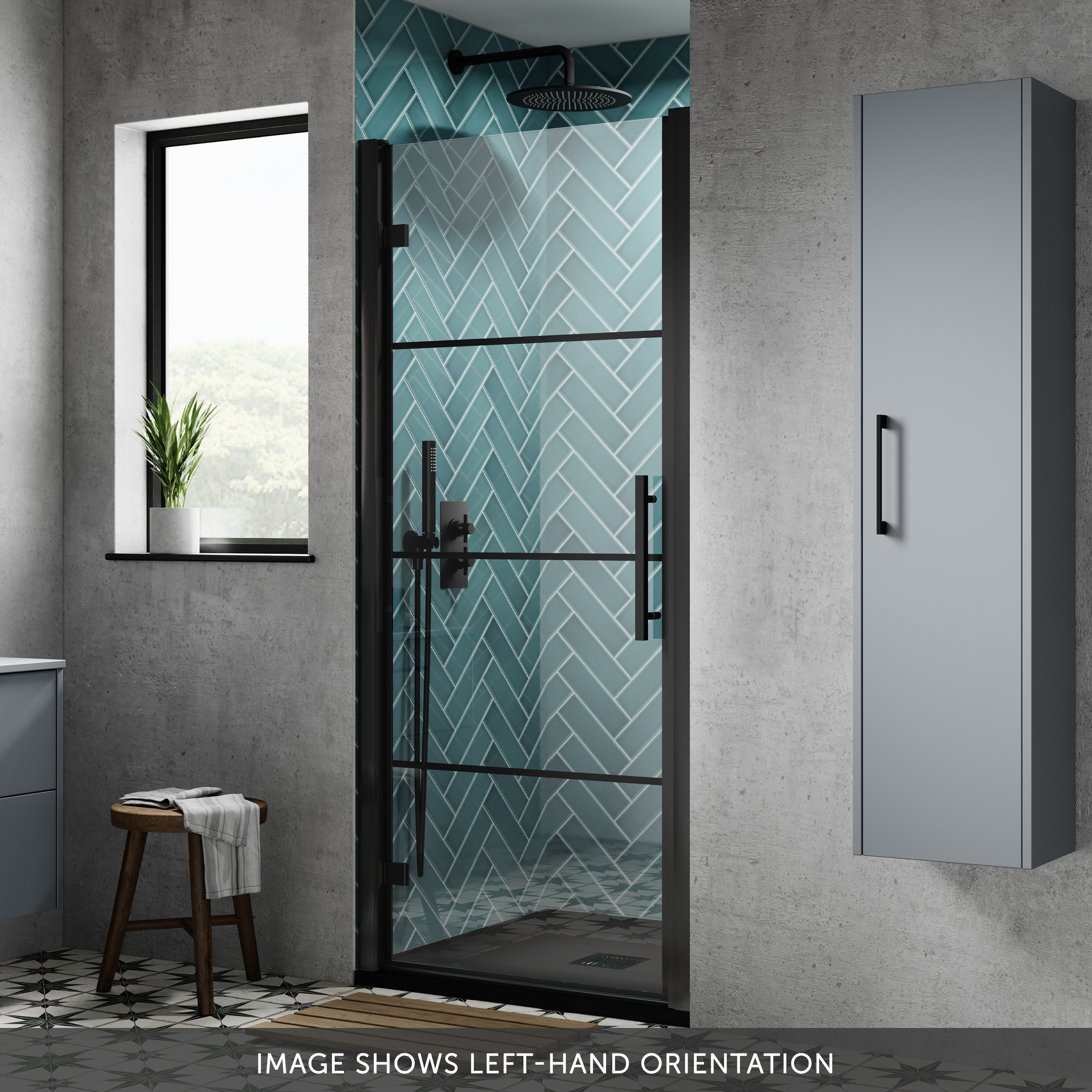 Vellamo City 8mm Framed Matt Black Easy Clean Hinged Shower Door