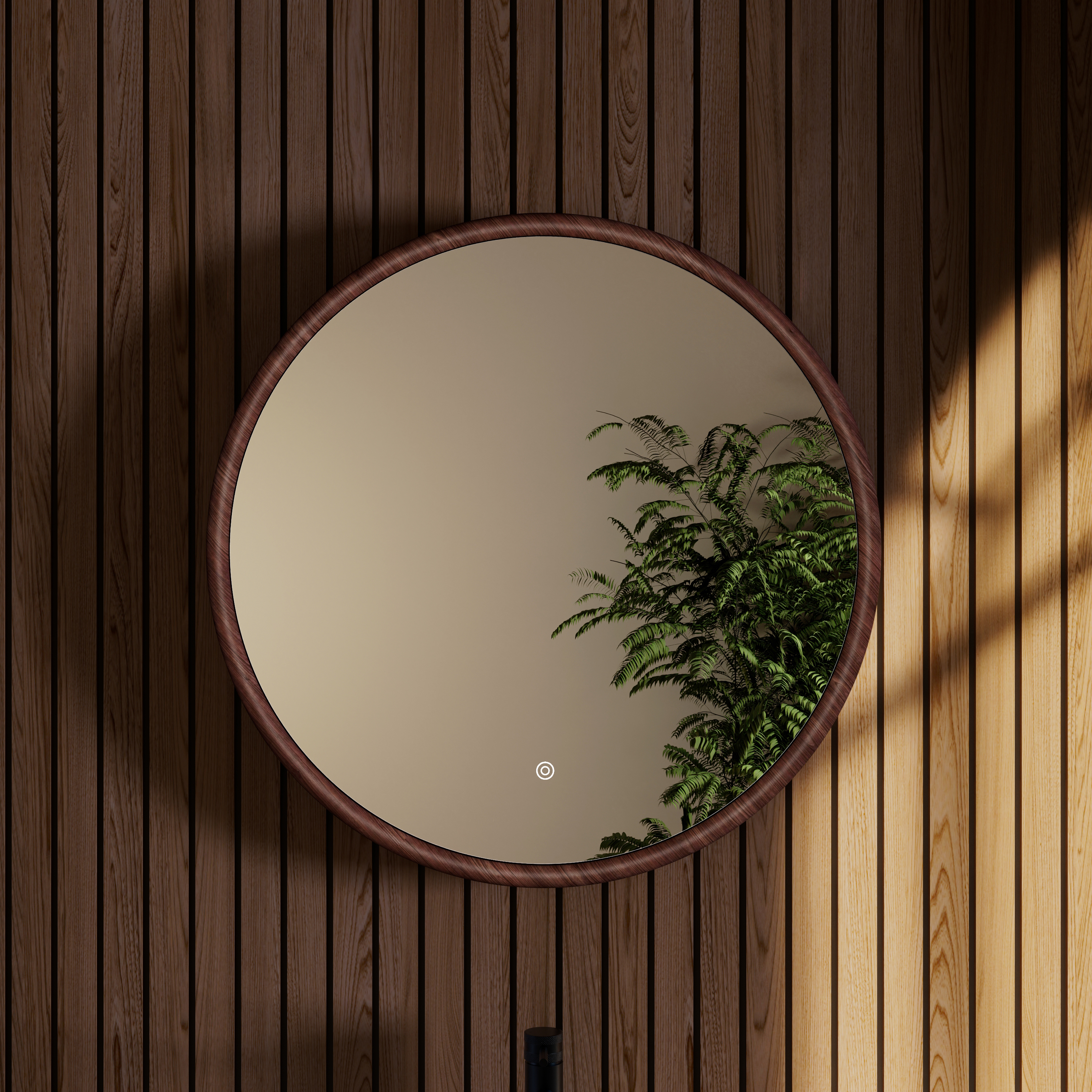 Drench Alfie LED Illuminated Wood Effect Framed Mirror with Demister Pad & Colour Change Lights - 600mm