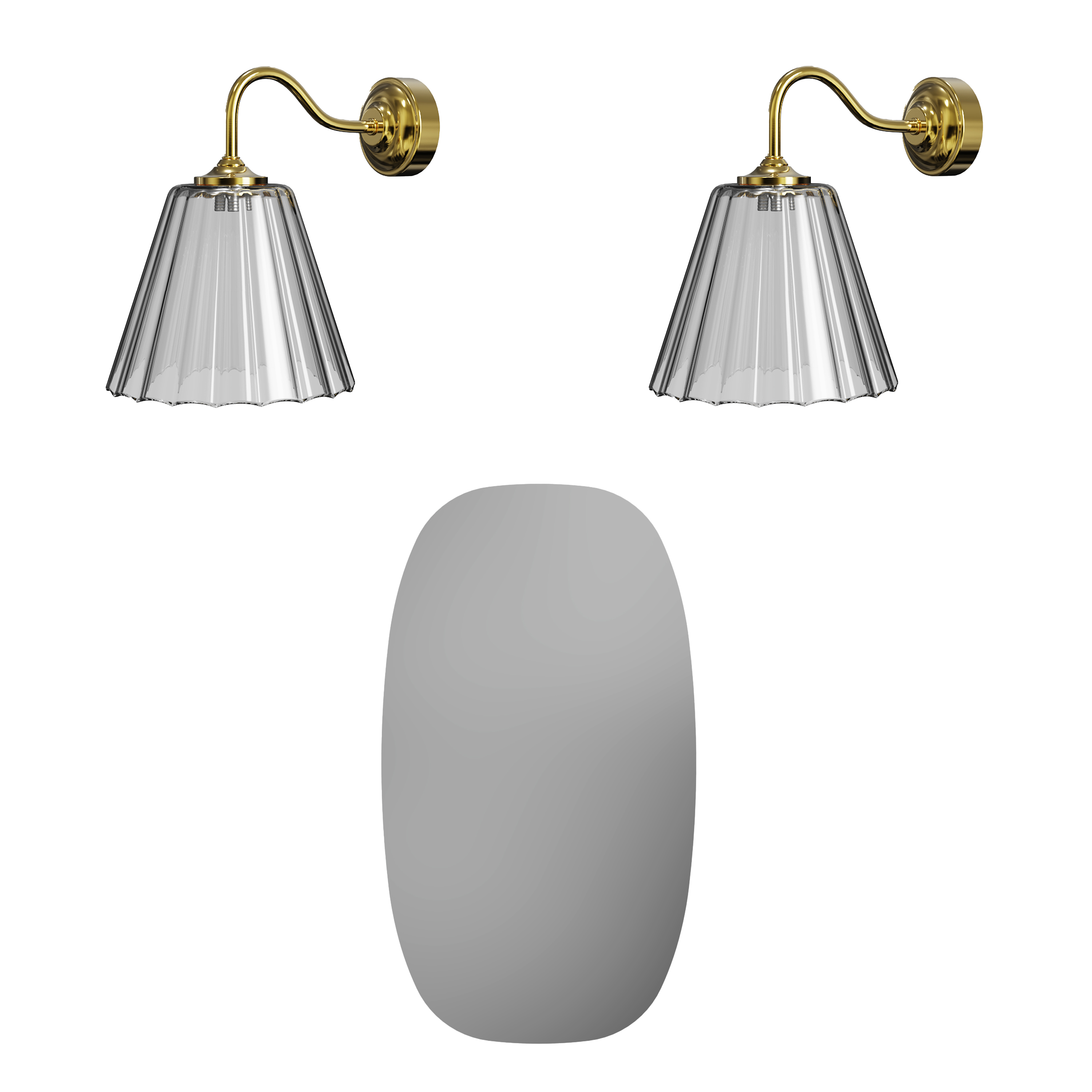 Arc Barrel Mirror with Set Of 2 Fluted Glass Wall Shade Lights
