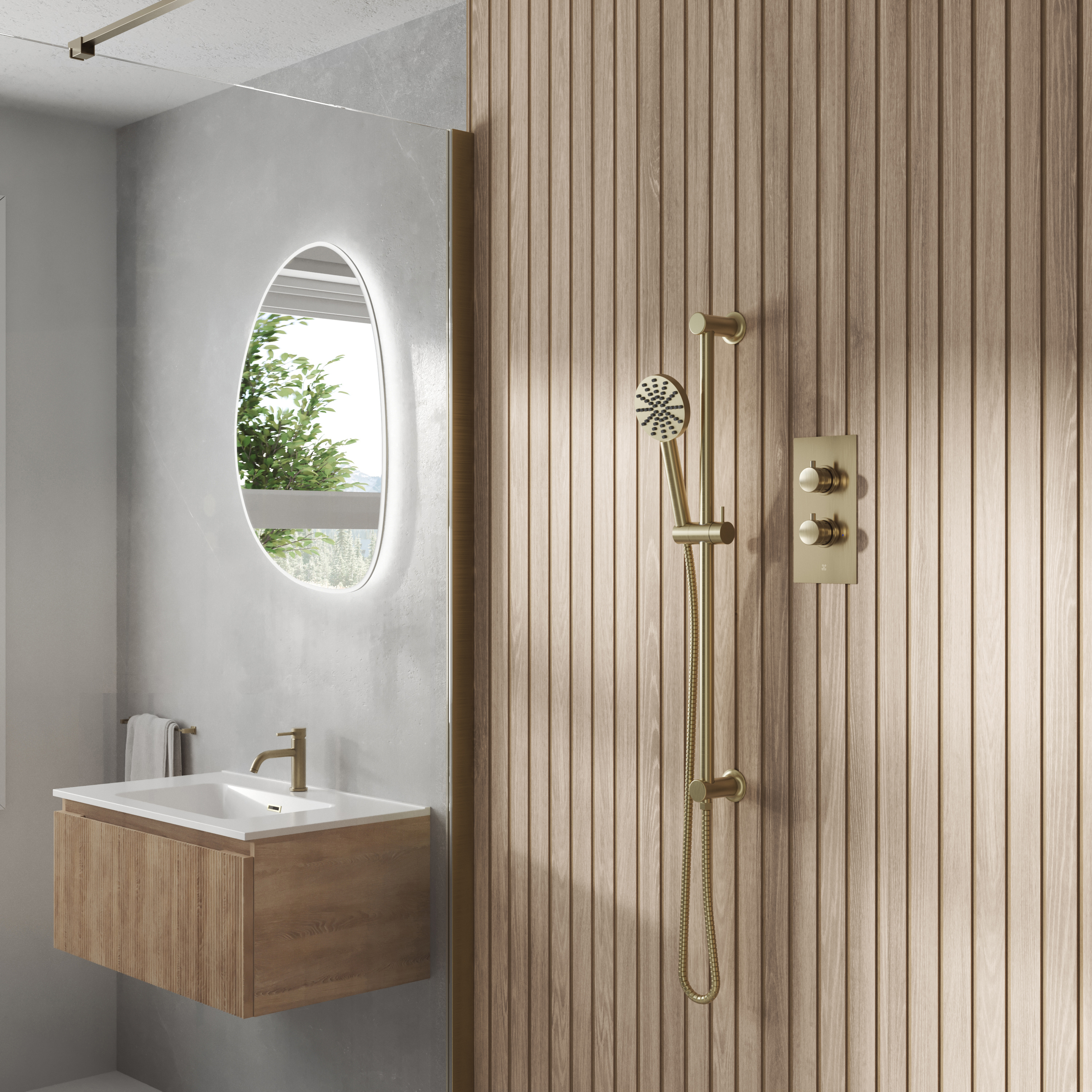 Core 1 Outlet Concealed Shower Valve & Slide Rail Kit with Fluted Handset