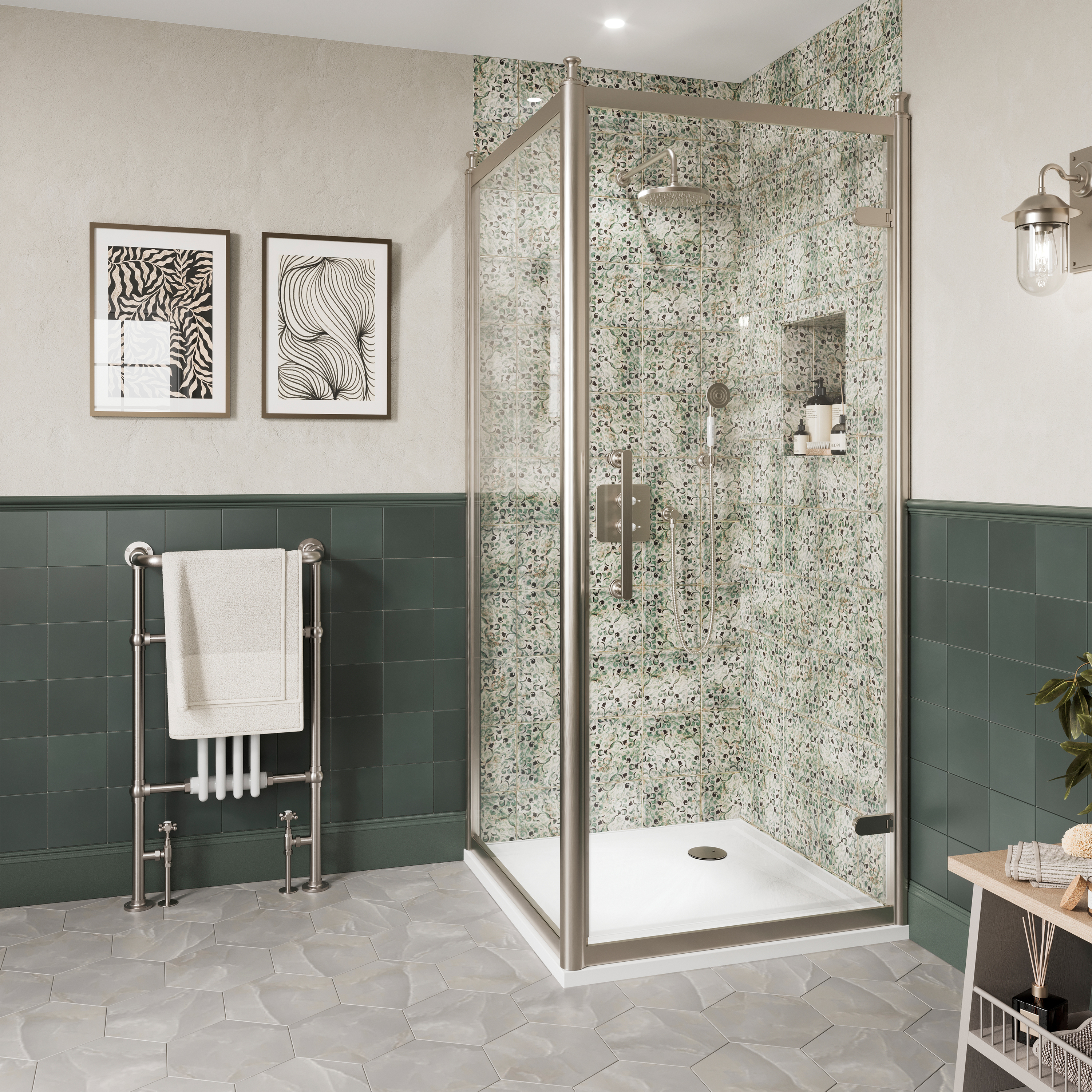 Burlington Classique 1909 8mm Brushed Nickel Hinged Shower Door & Optional Side Panel