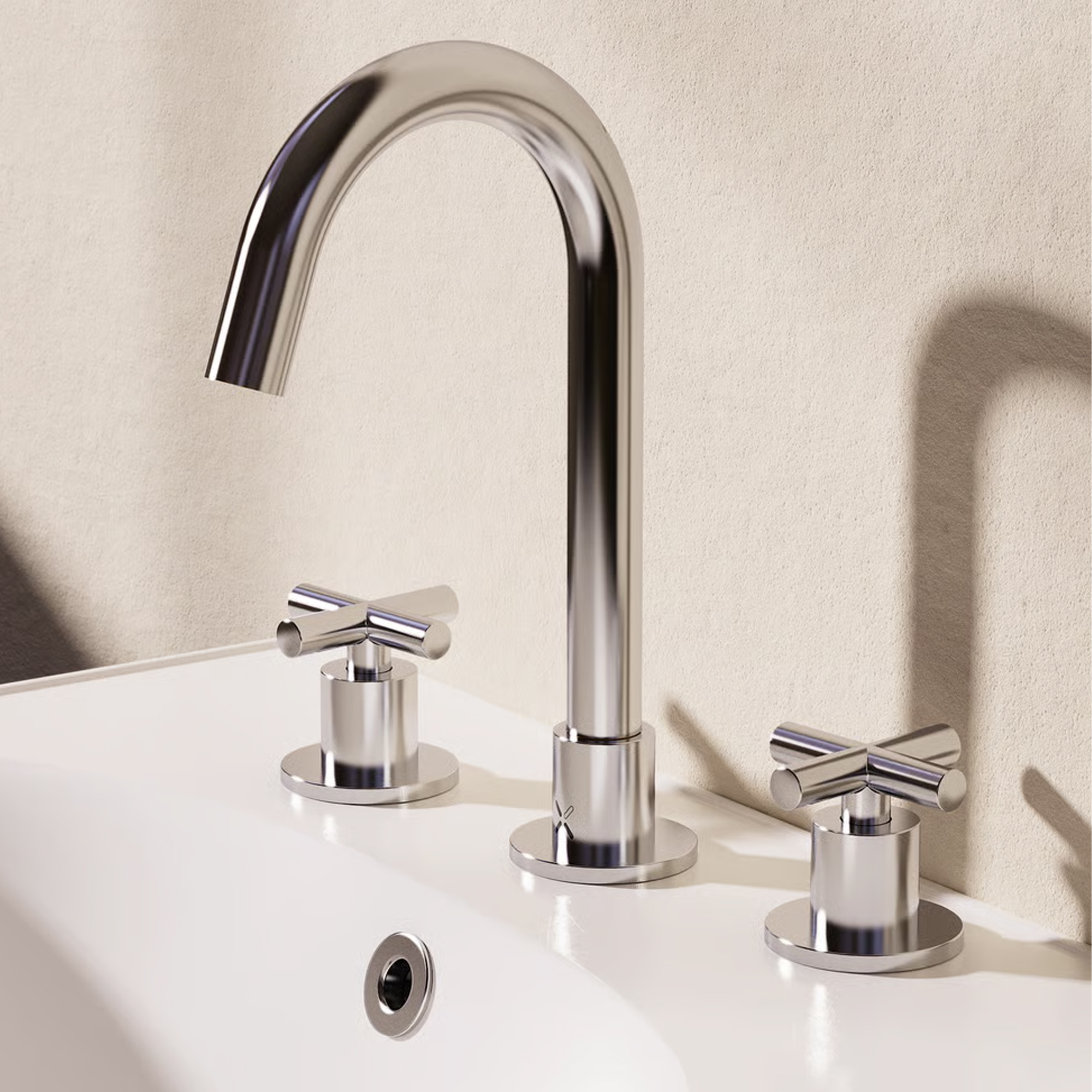 Crosswater MPRO 3 Hole Basin Mixer Tap with Crosshead Handles